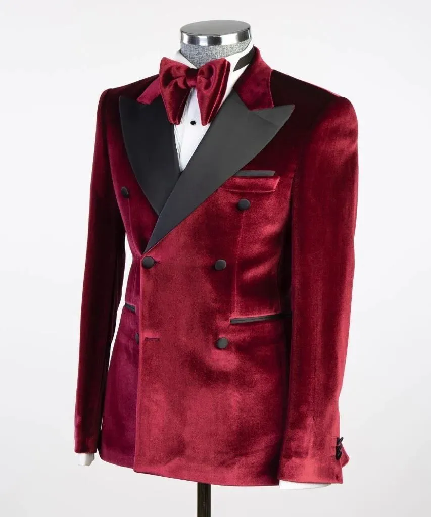 Red Velvet Double Breasted Tuxedo