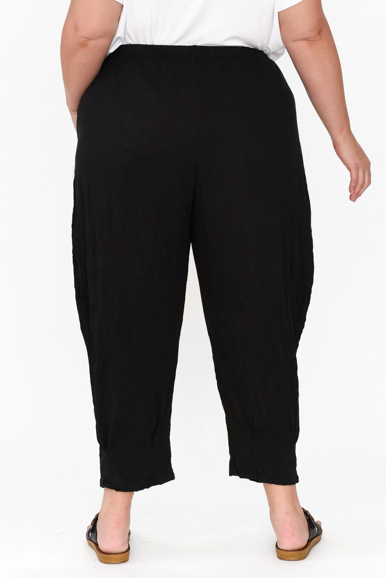 Rylee Black Crinkle Cotton Pants