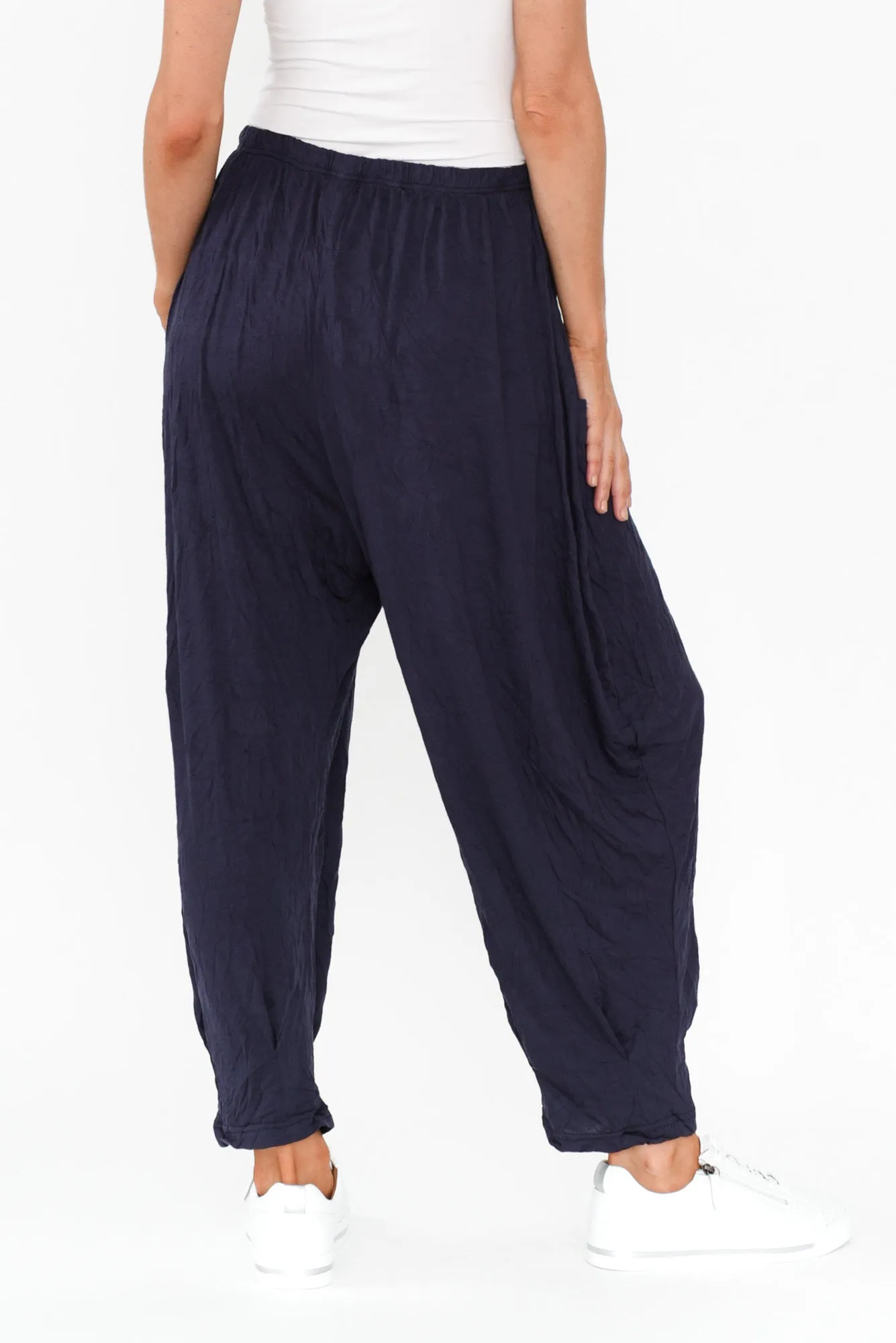 Rylee Dark Navy Crinkle Cotton Pants