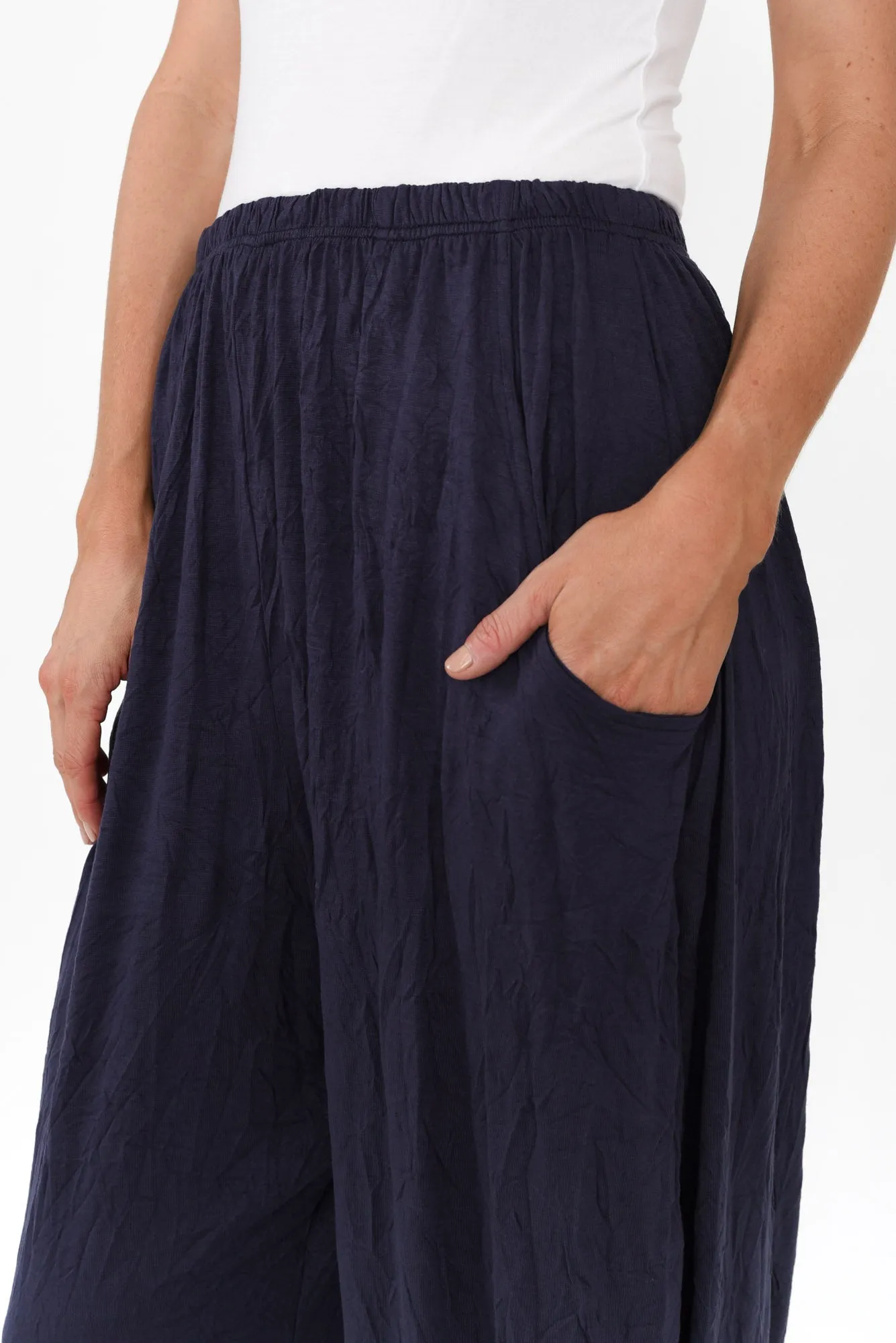 Rylee Dark Navy Crinkle Cotton Pants