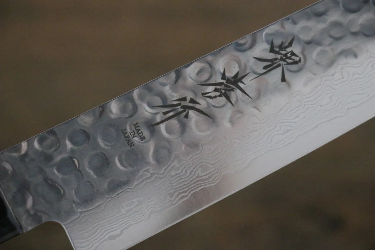 Sakai Takayuki AUS-10 45 Layer Damascus Hammered Sujihiki Japanese Chef Knife 240mm Silver Dots Lacquered Handle With Saya