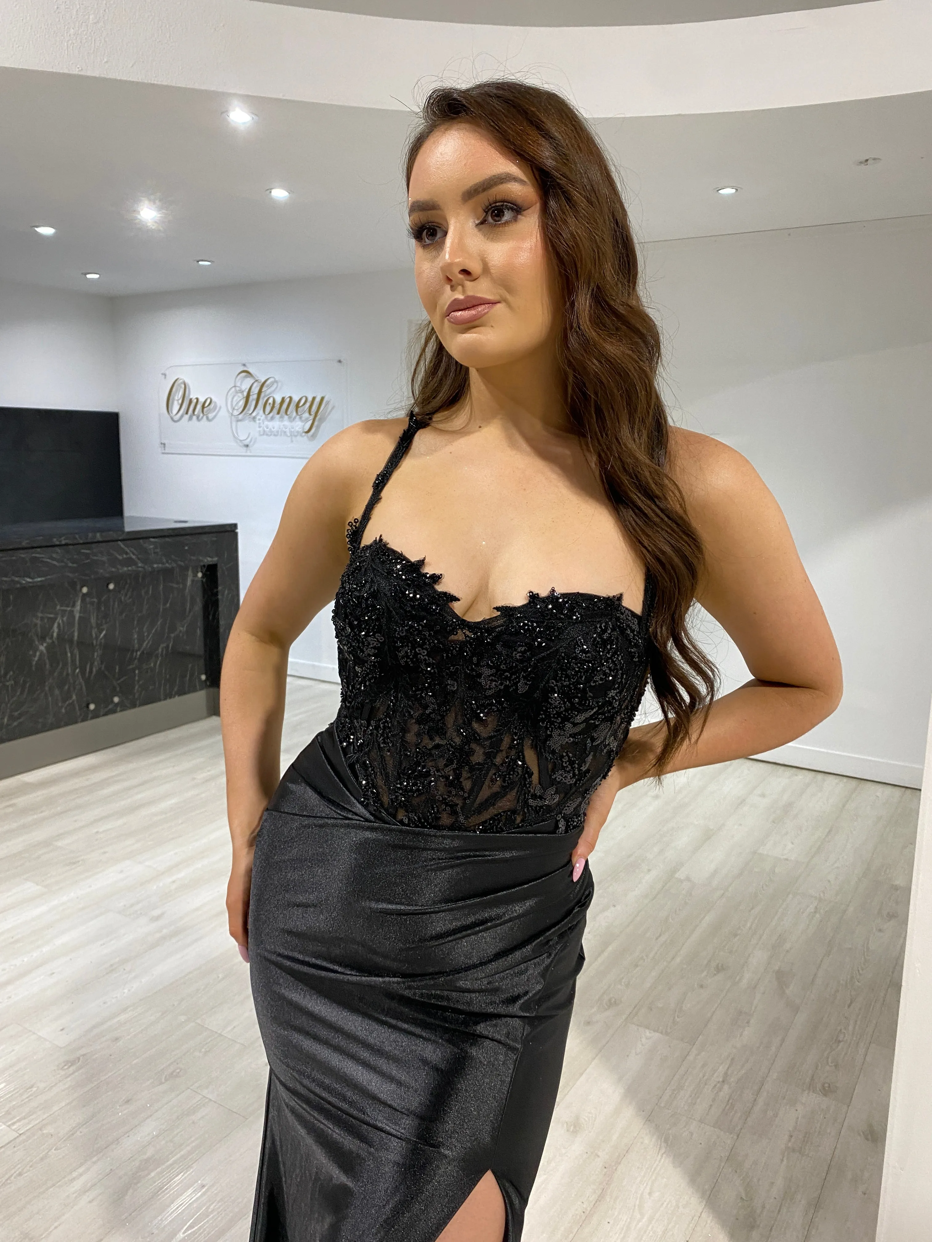 SALMA Embellished Bustier Corset Satin Mermaid Formal Dress