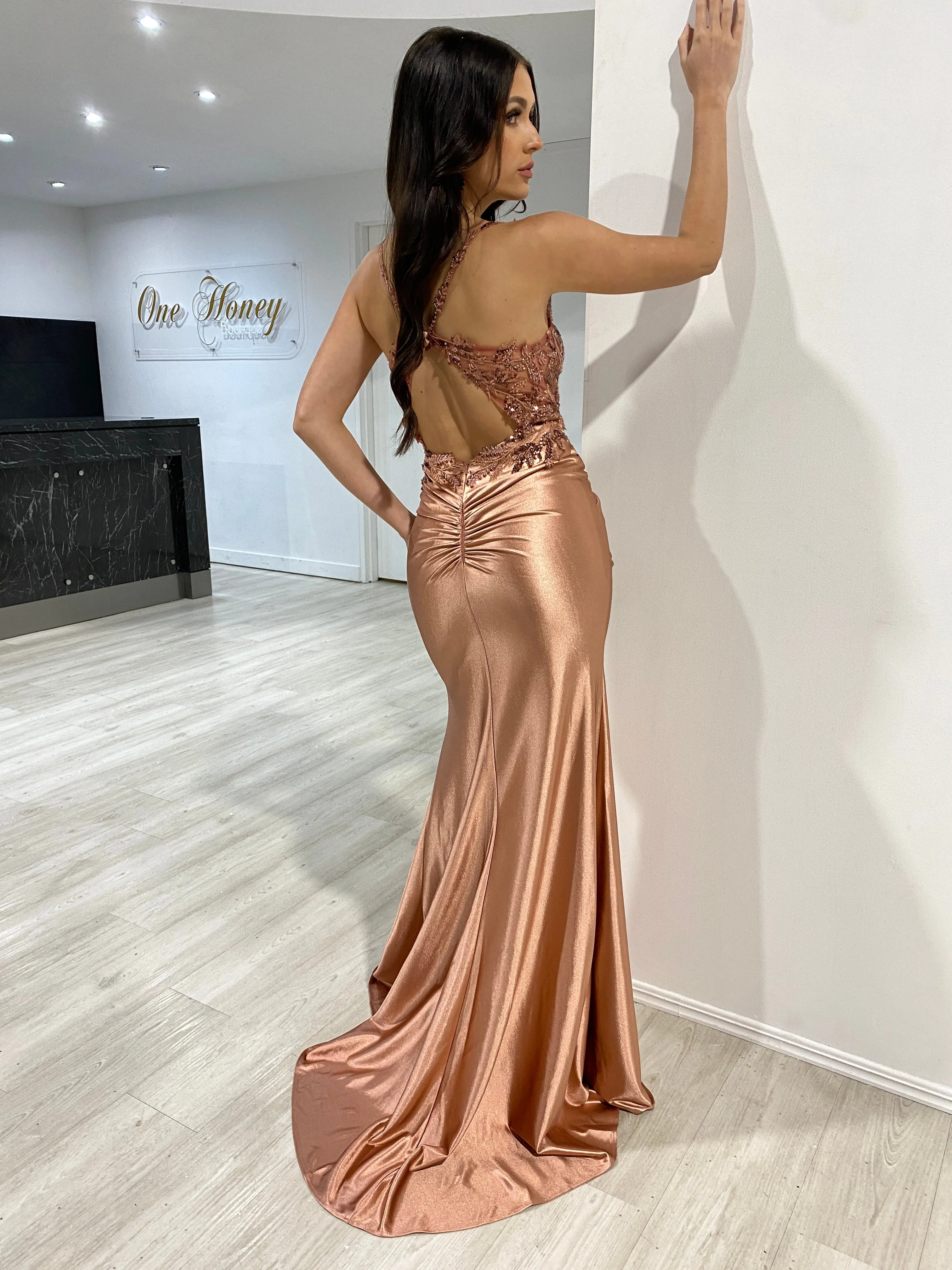 SALMA Embellished Bustier Corset Satin Mermaid Formal Dress