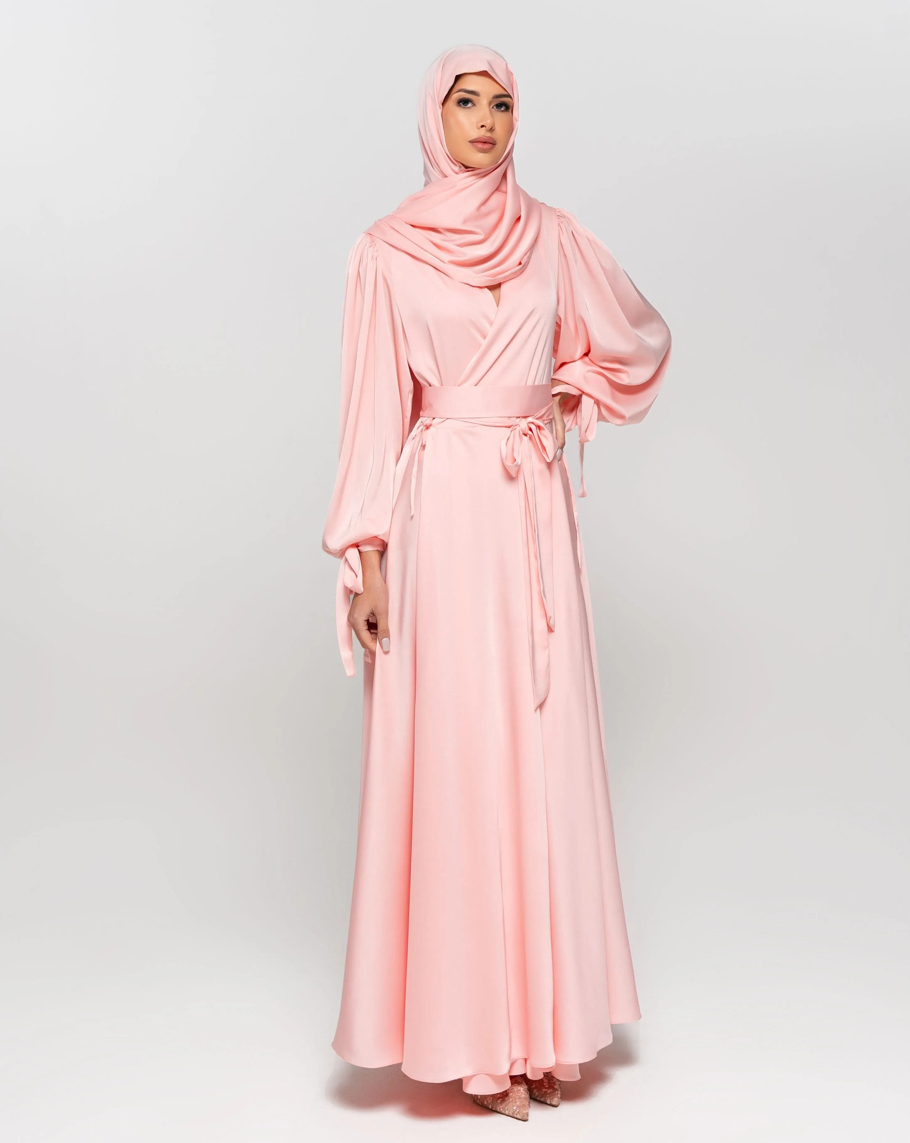 Satin Wrap Hijabi Dress Long Sleeve