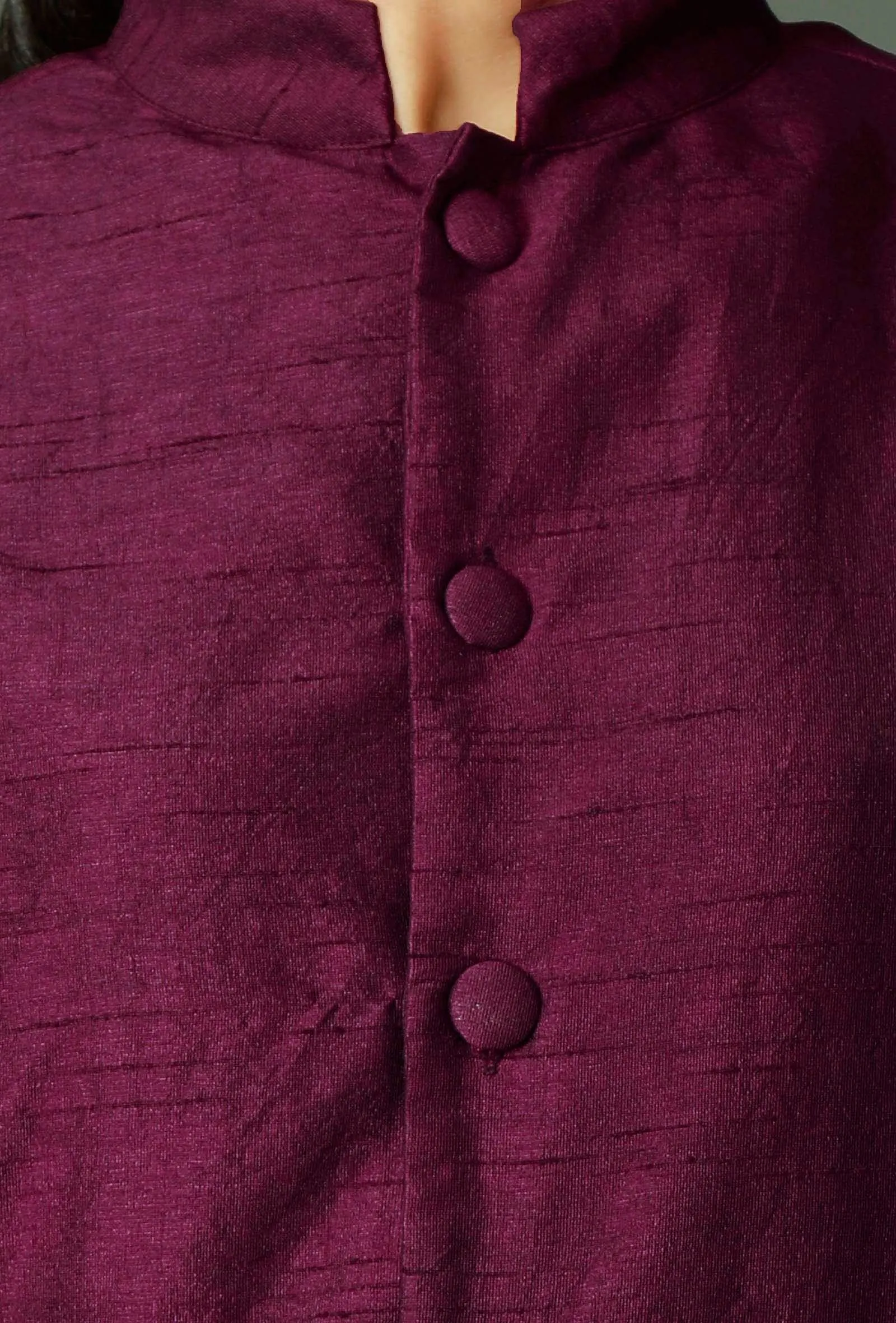 Set Of 2: Wine Raw Silk Achkan And Pants