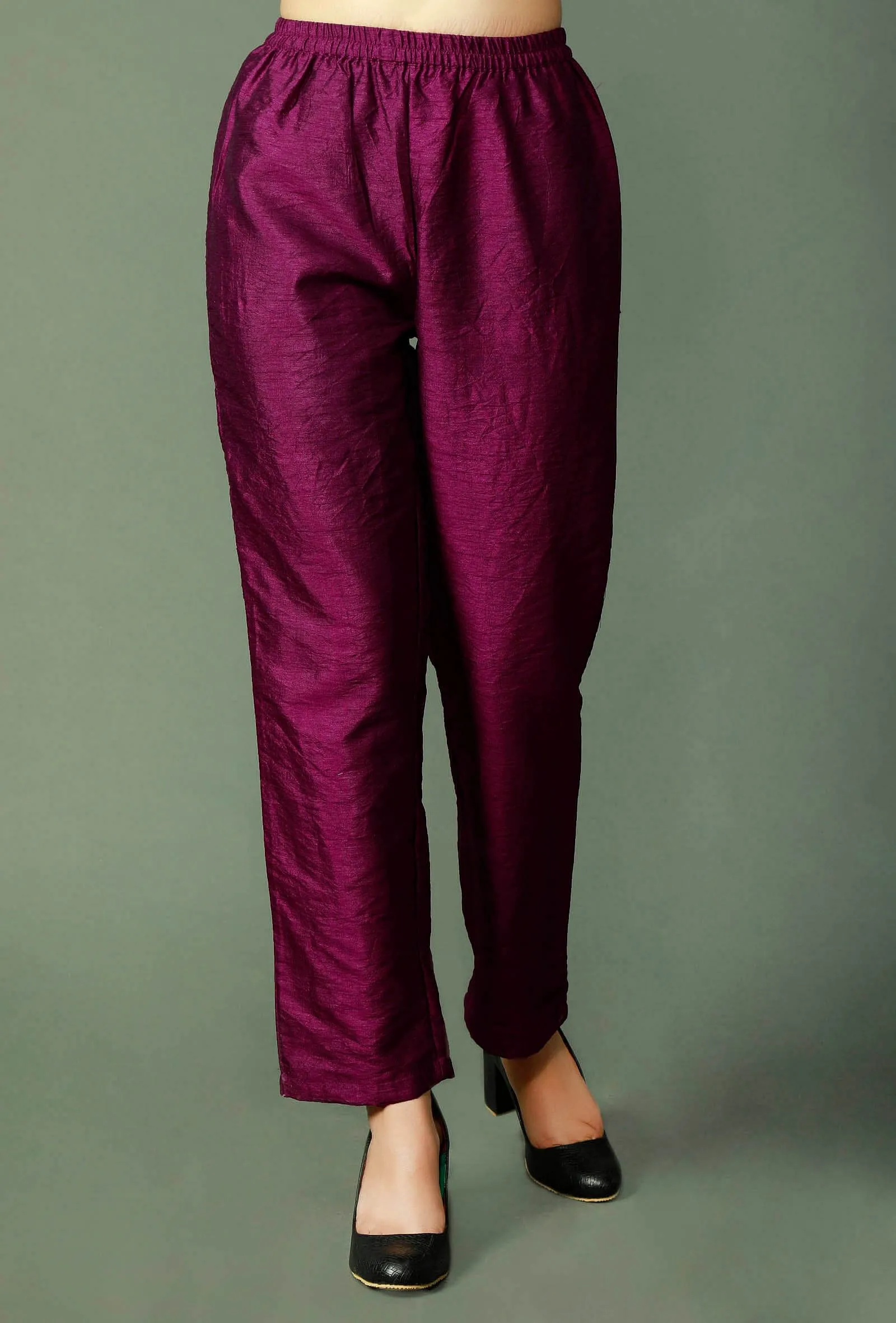 Set Of 2: Wine Raw Silk Achkan And Pants