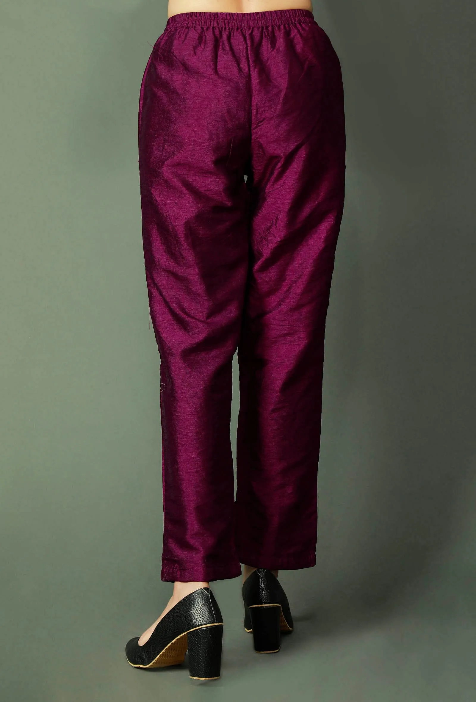 Set Of 2: Wine Raw Silk Achkan And Pants