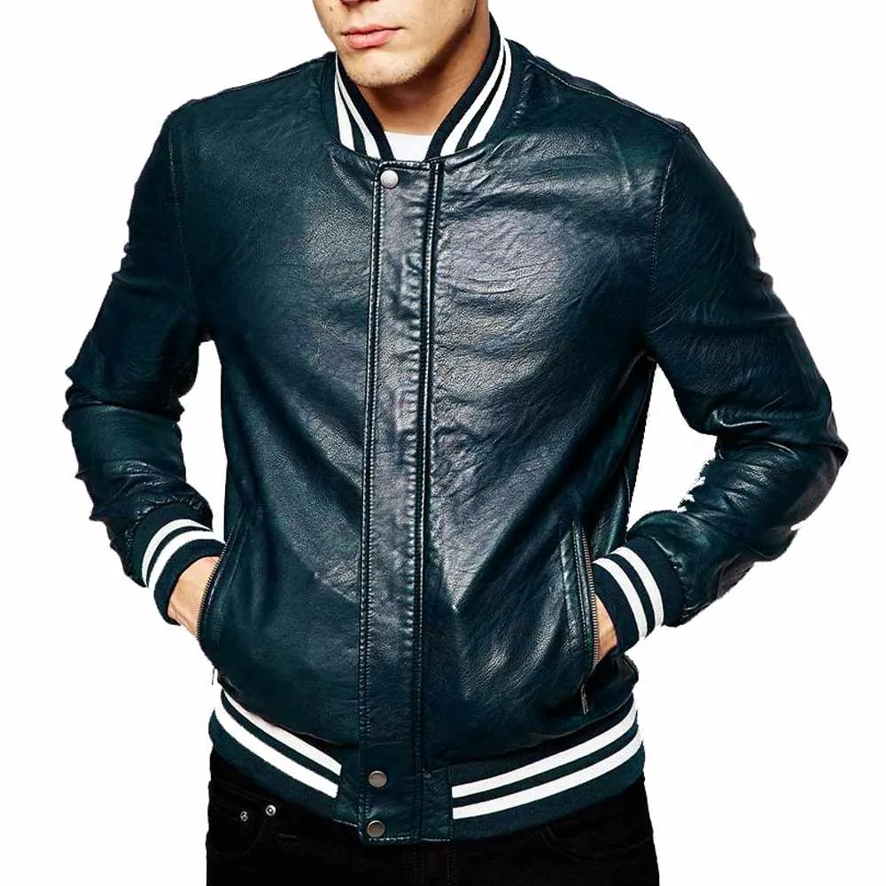 Slim Fit Varsity Leather Jacket