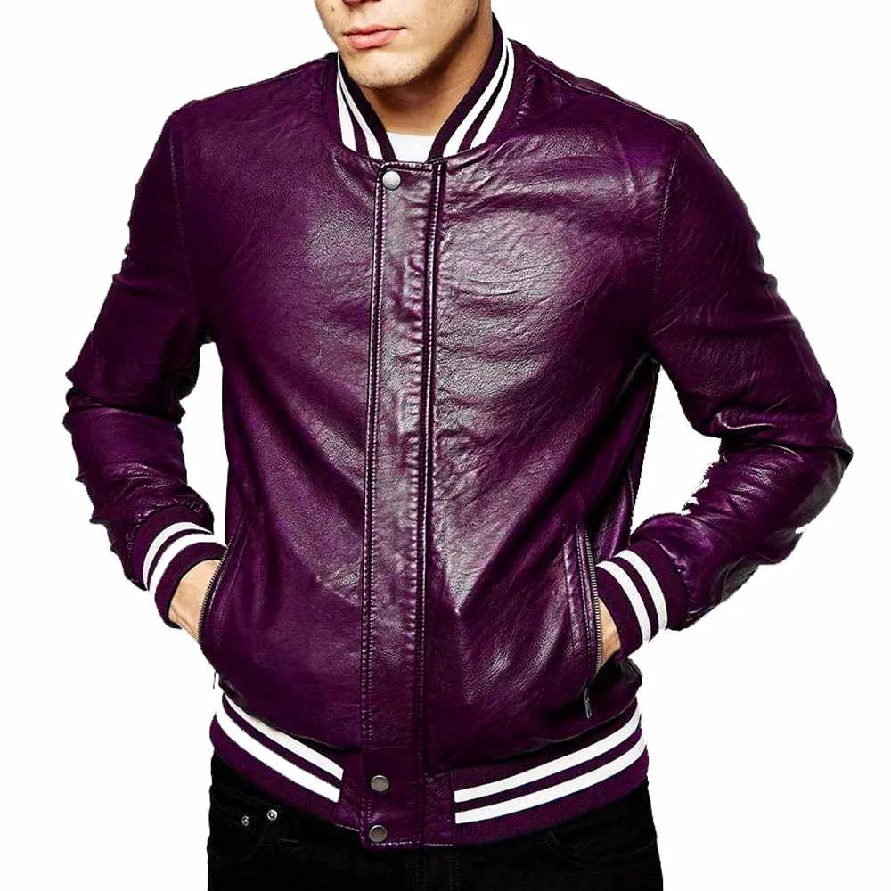 Slim Fit Varsity Leather Jacket