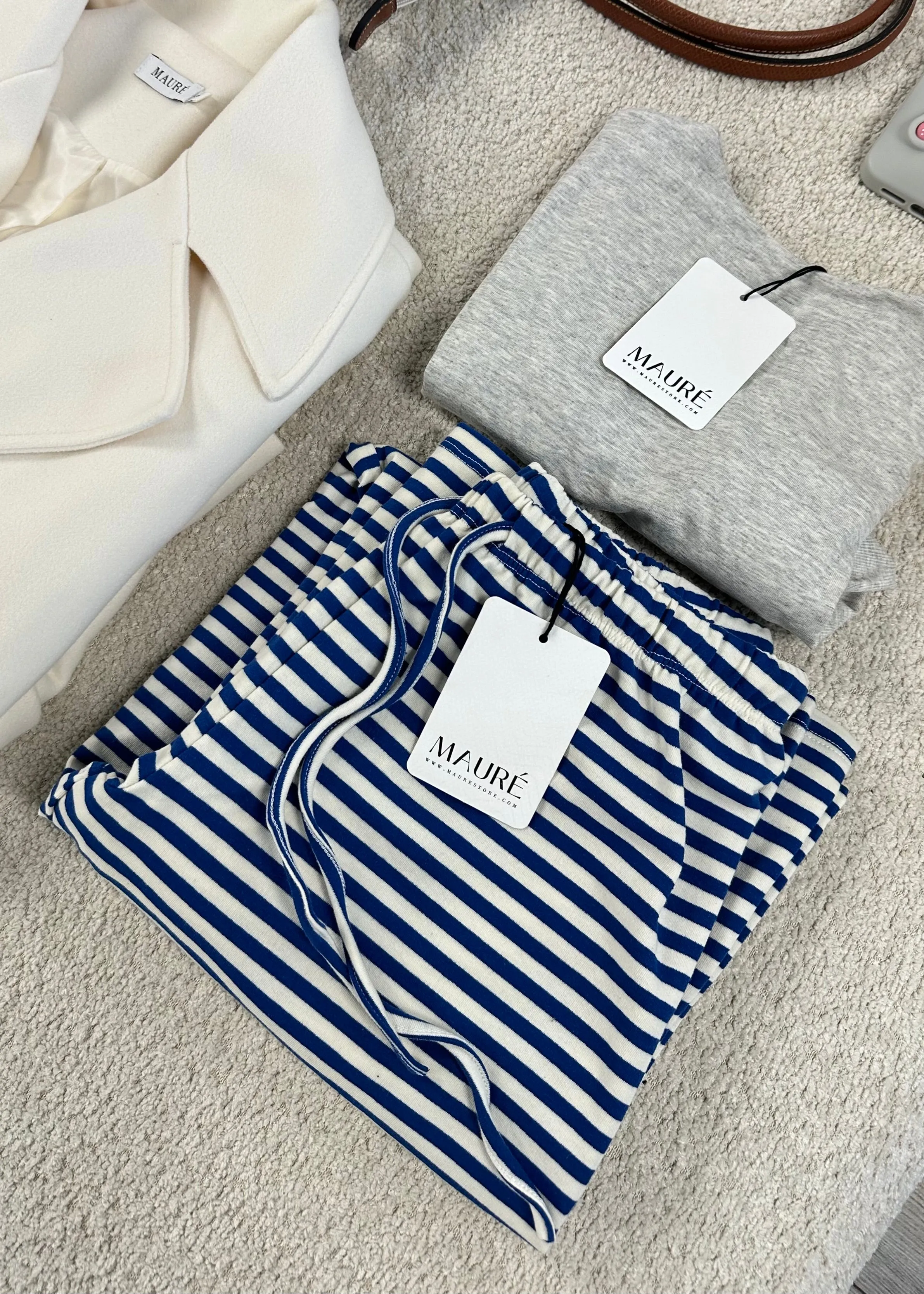 Soft striped pants crème/blue (tall)