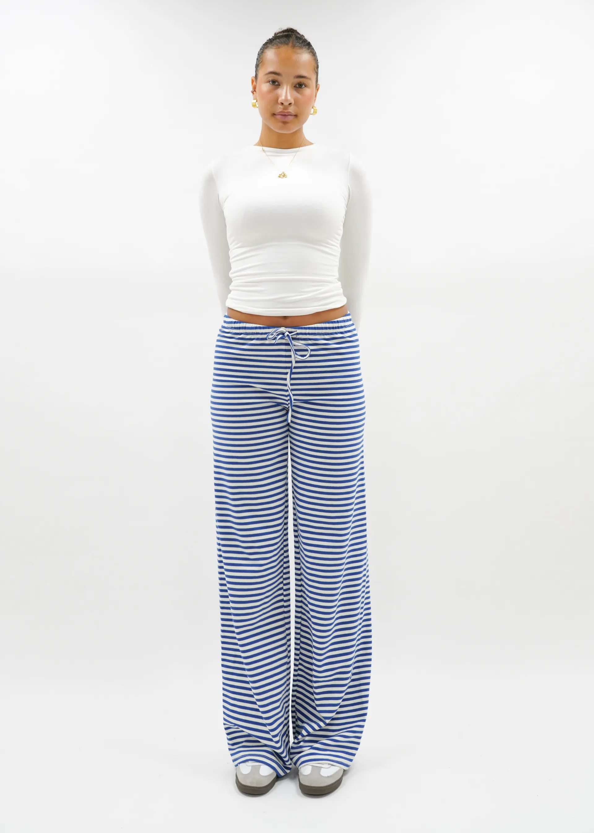 Soft striped pants crème/blue (tall)