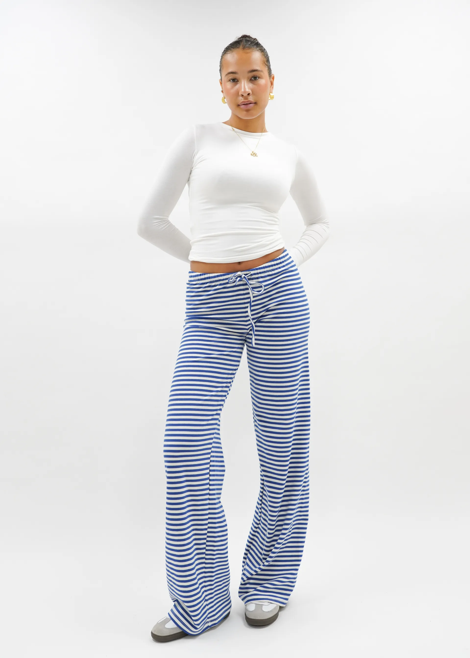 Soft striped pants crème/blue (tall)