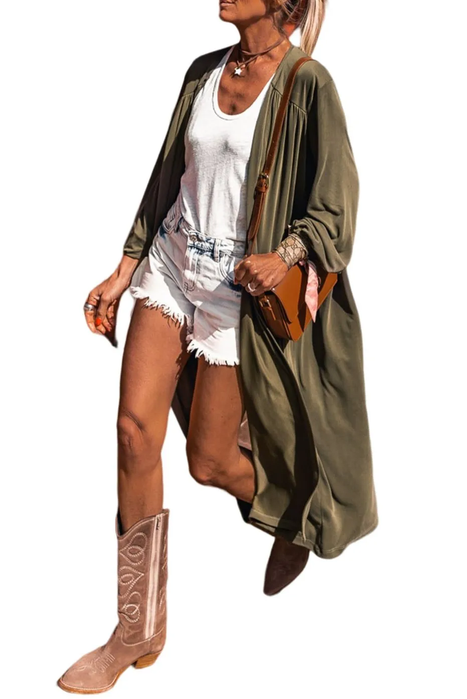 Solid Open Front Duster Cardigan