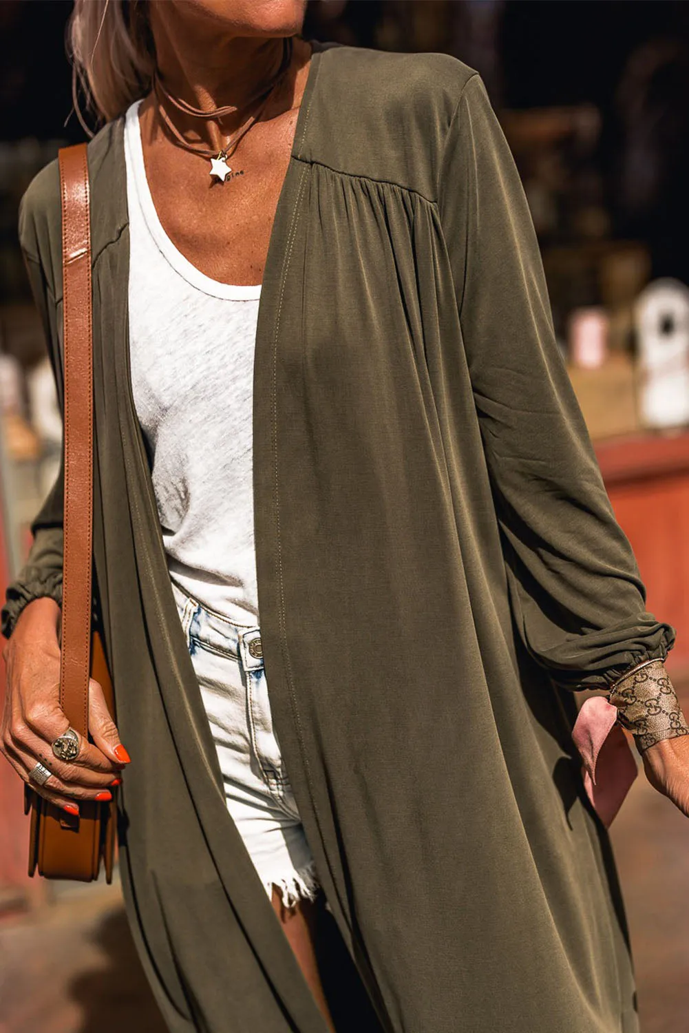 Solid Open Front Duster Cardigan