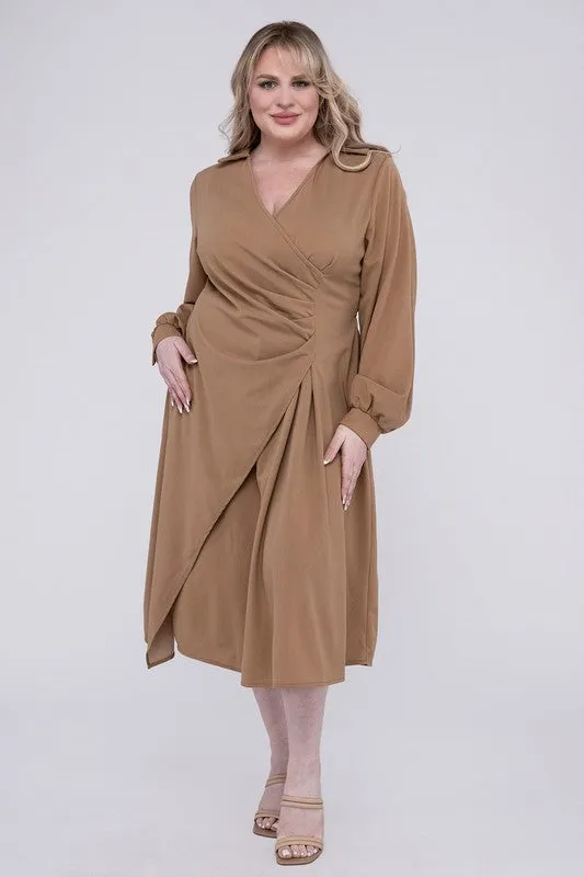 Solid Twist Front Plus Size Wrap Dress