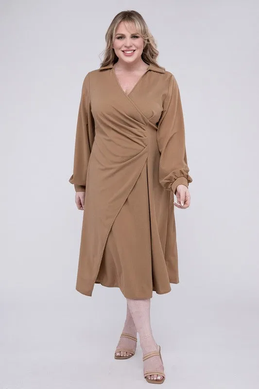 Solid Twist Front Plus Size Wrap Dress