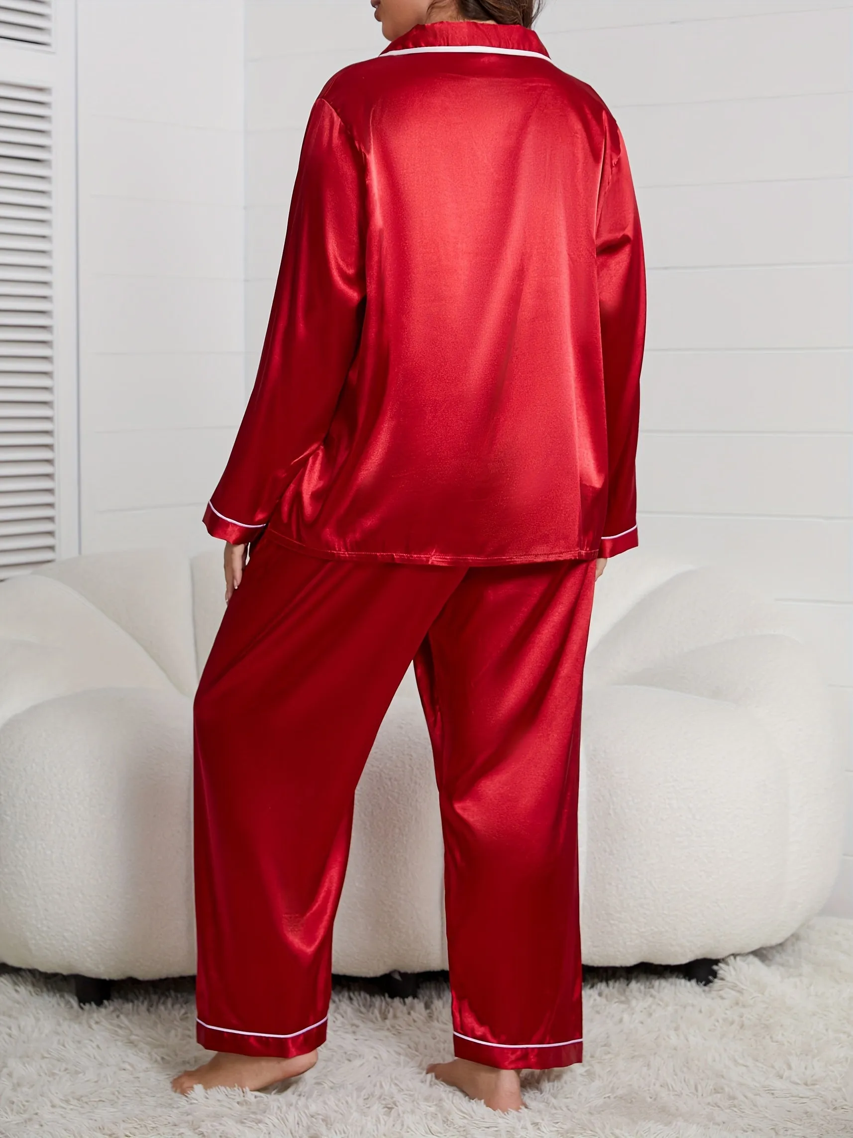 Sophisticated Serenity Plus Size Satin Lounge Set for Women