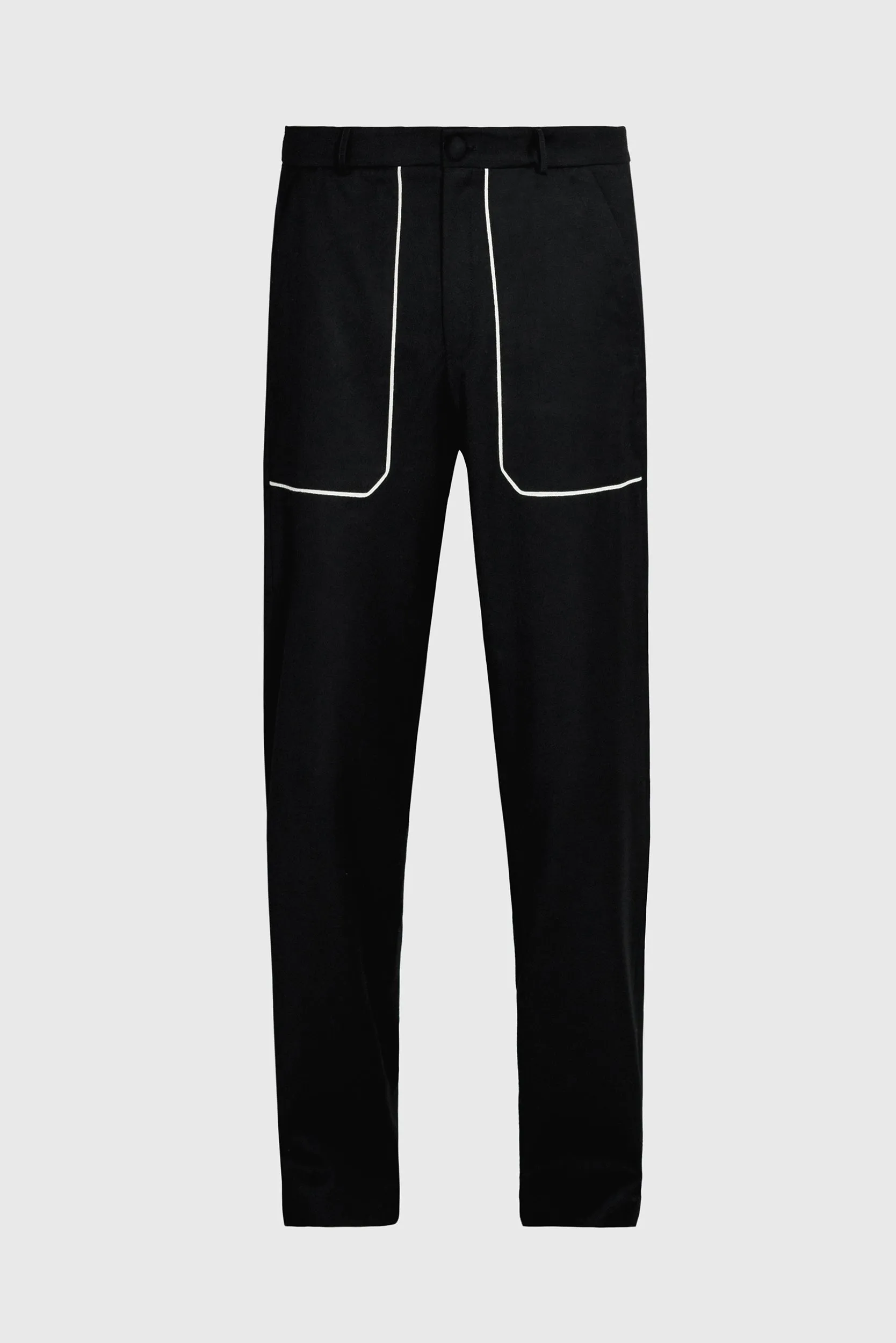 Straight Black Wool Pants - Men's