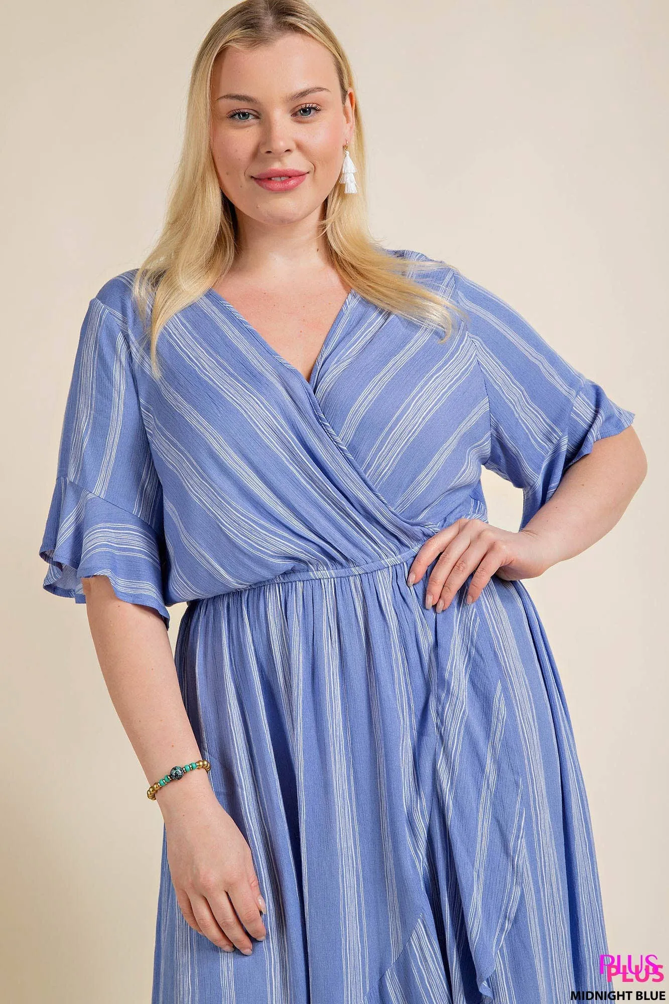 Stripe Wrap Midi Dress