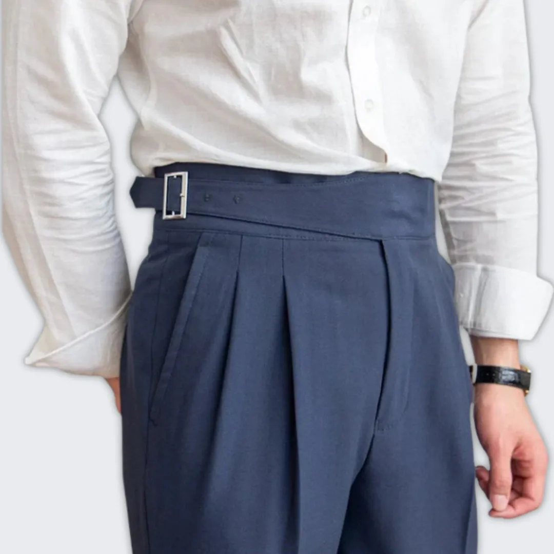 Stylish High-Waisted Adjustable Belt Pants with Classic Buckle