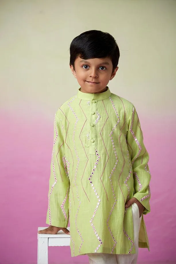 Sunny Daydream- Lime Hand Embroidered Kurta & Pants Set for Boys