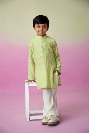 Sunny Daydream- Lime Hand Embroidered Kurta & Pants Set for Boys