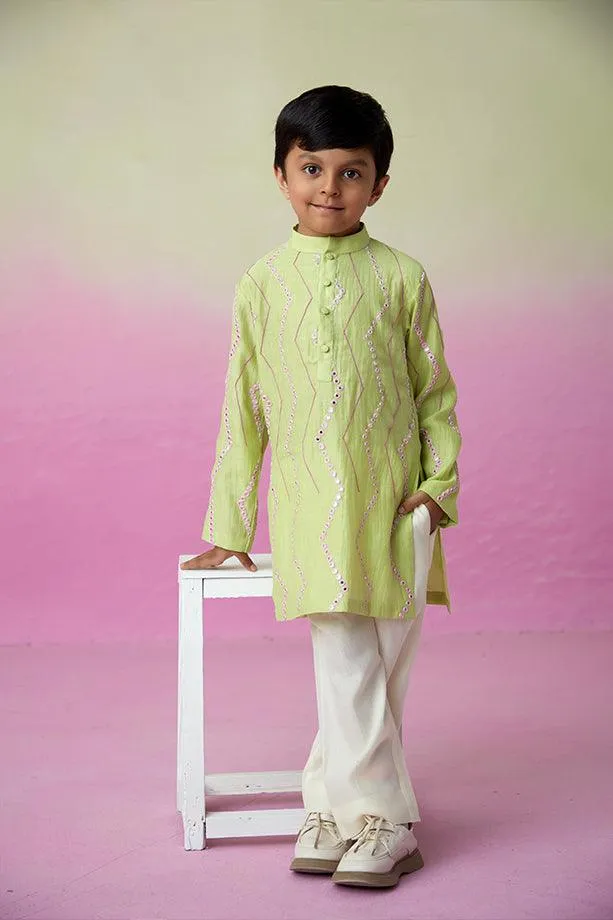 Sunny Daydream- Lime Hand Embroidered Kurta & Pants Set for Boys