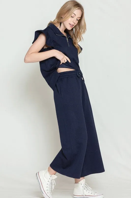 TEEK - Black Ruffled Cap Sleeve Top Wide Leg Pants Set