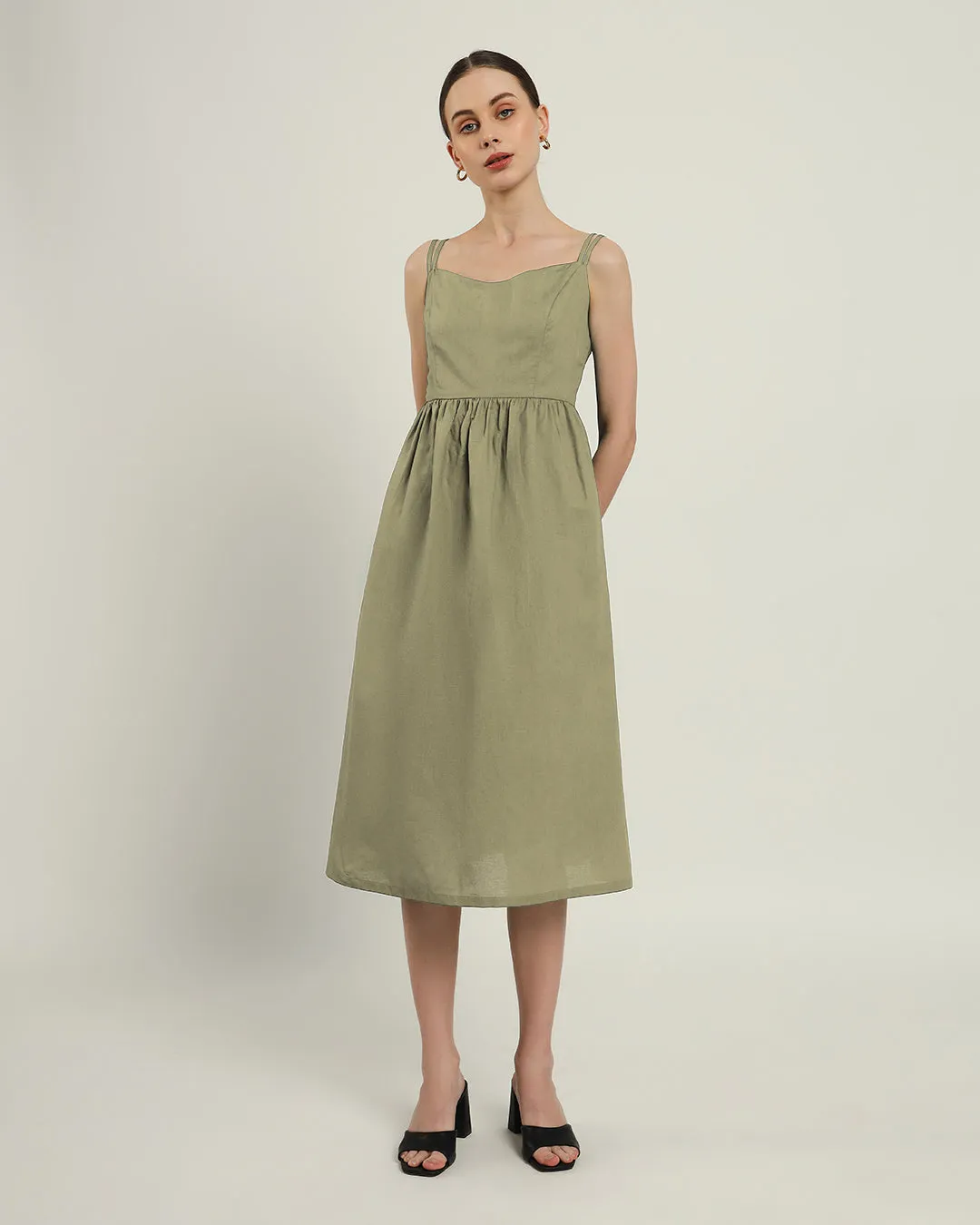 The Haiti Daisy Olive Linen Dress