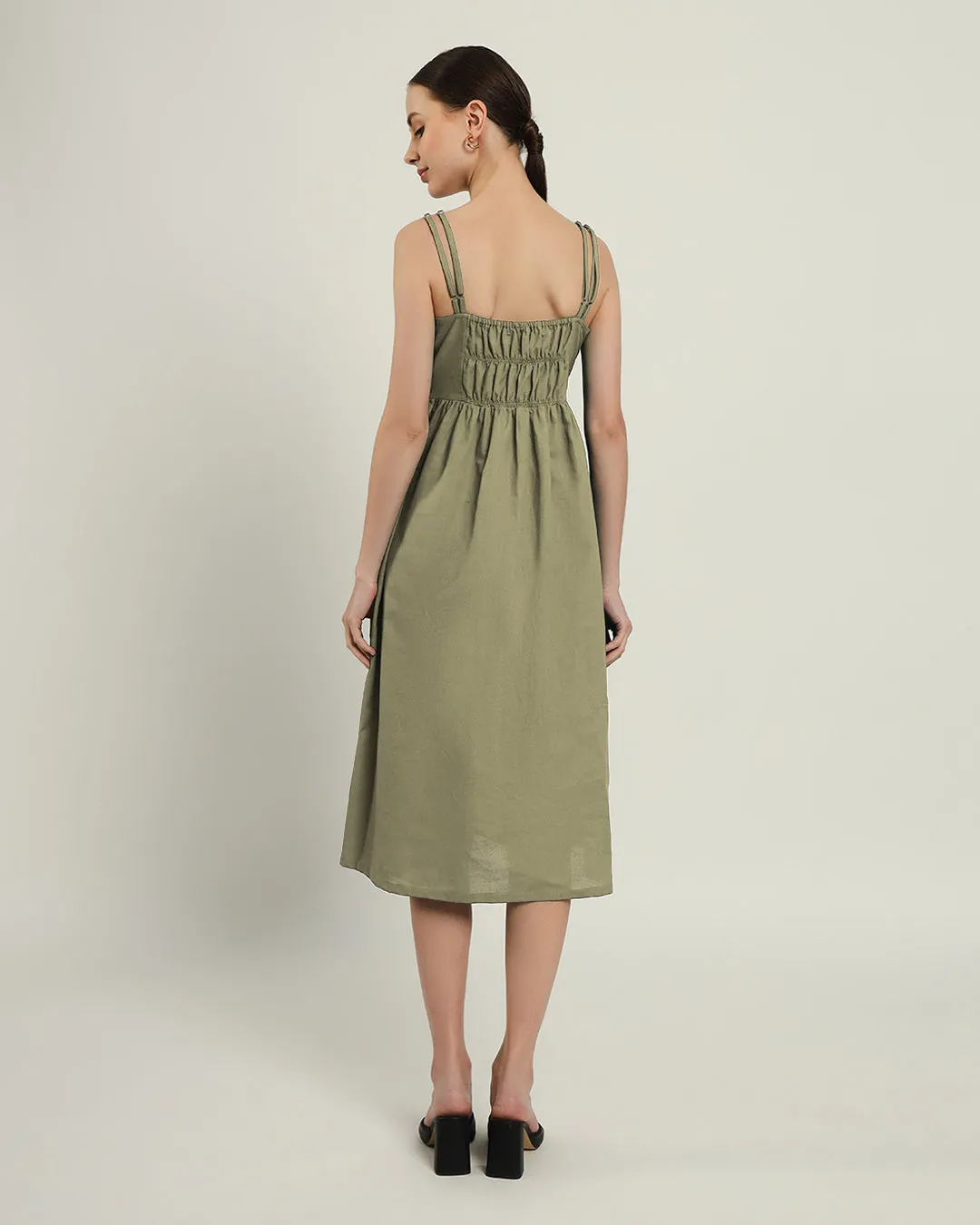 The Haiti Daisy Olive Linen Dress