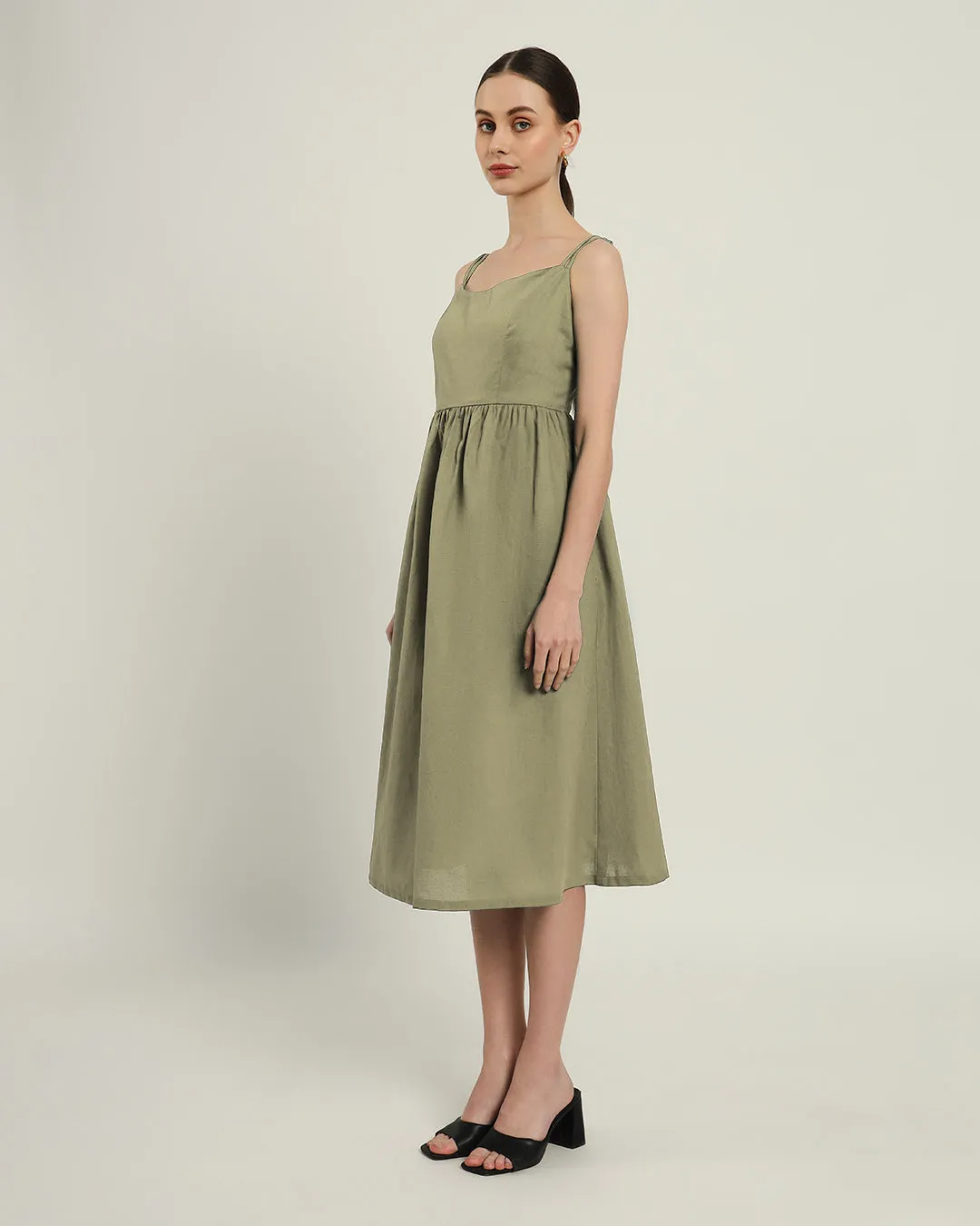 The Haiti Daisy Olive Linen Dress