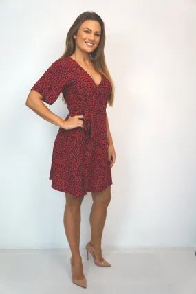 The Mini Wrap Dress - Lipstick Leopard