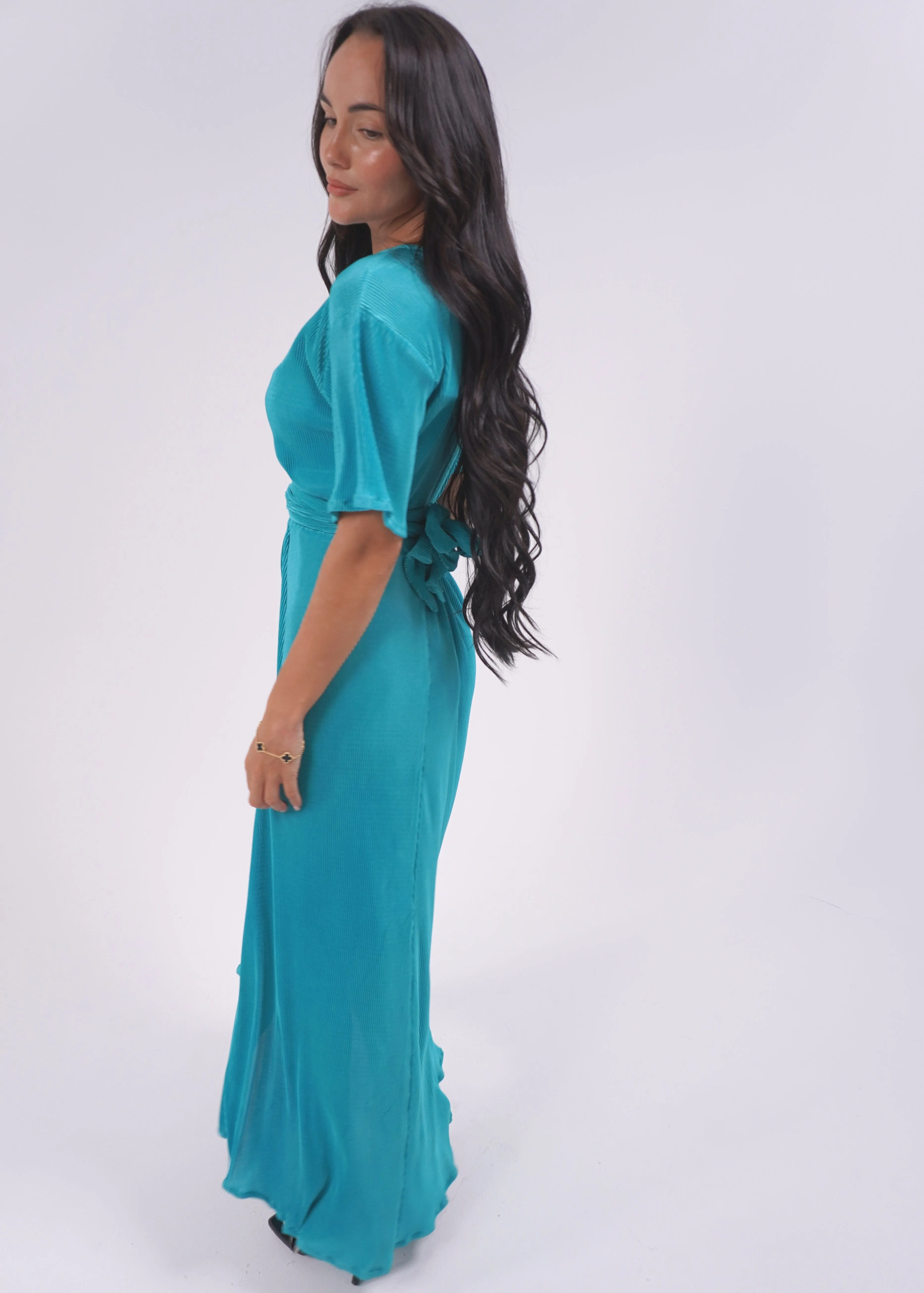 The Pleated Wrap Dress - Emerald Pleats