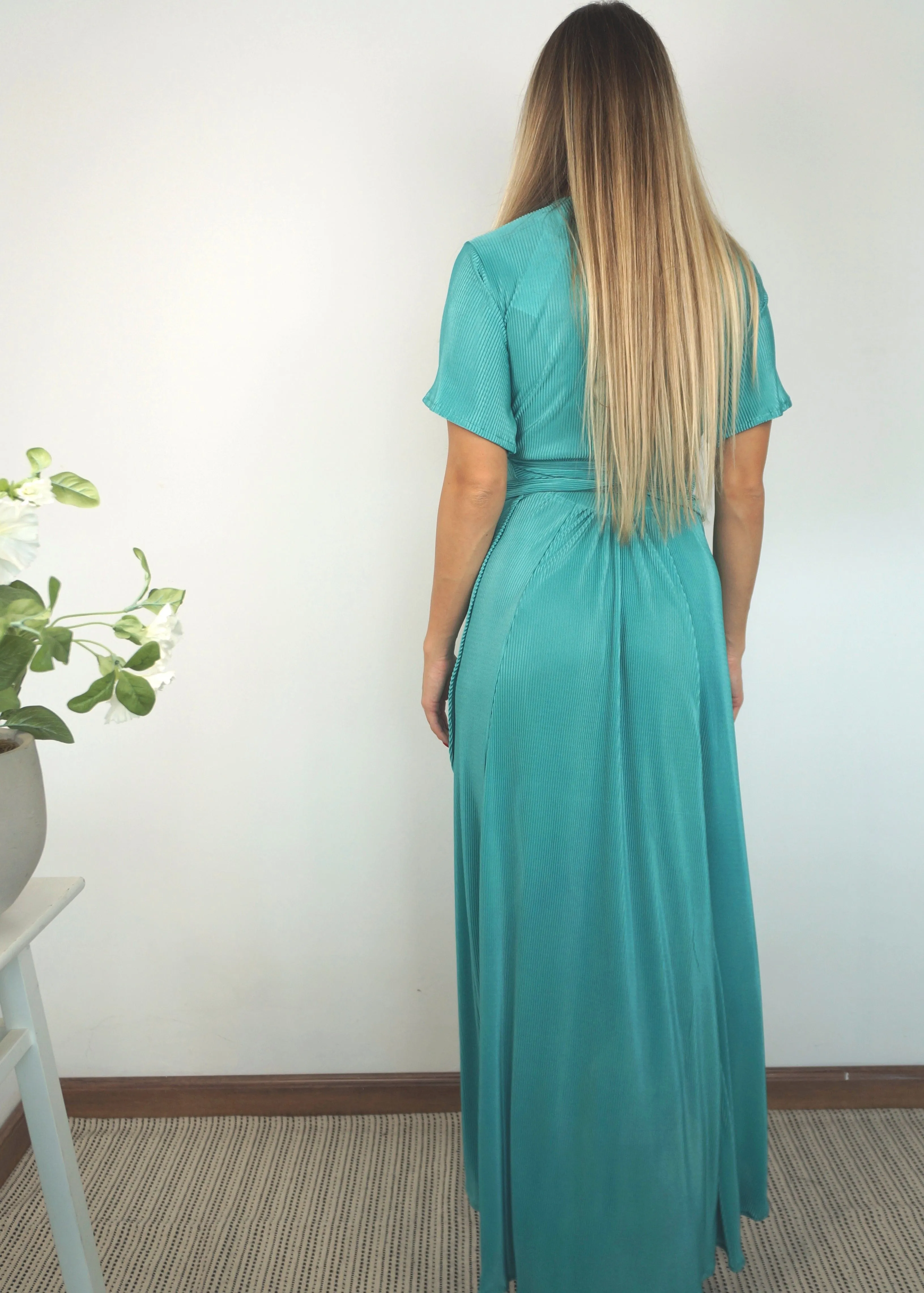 The Pleated Wrap Dress - Emerald Pleats