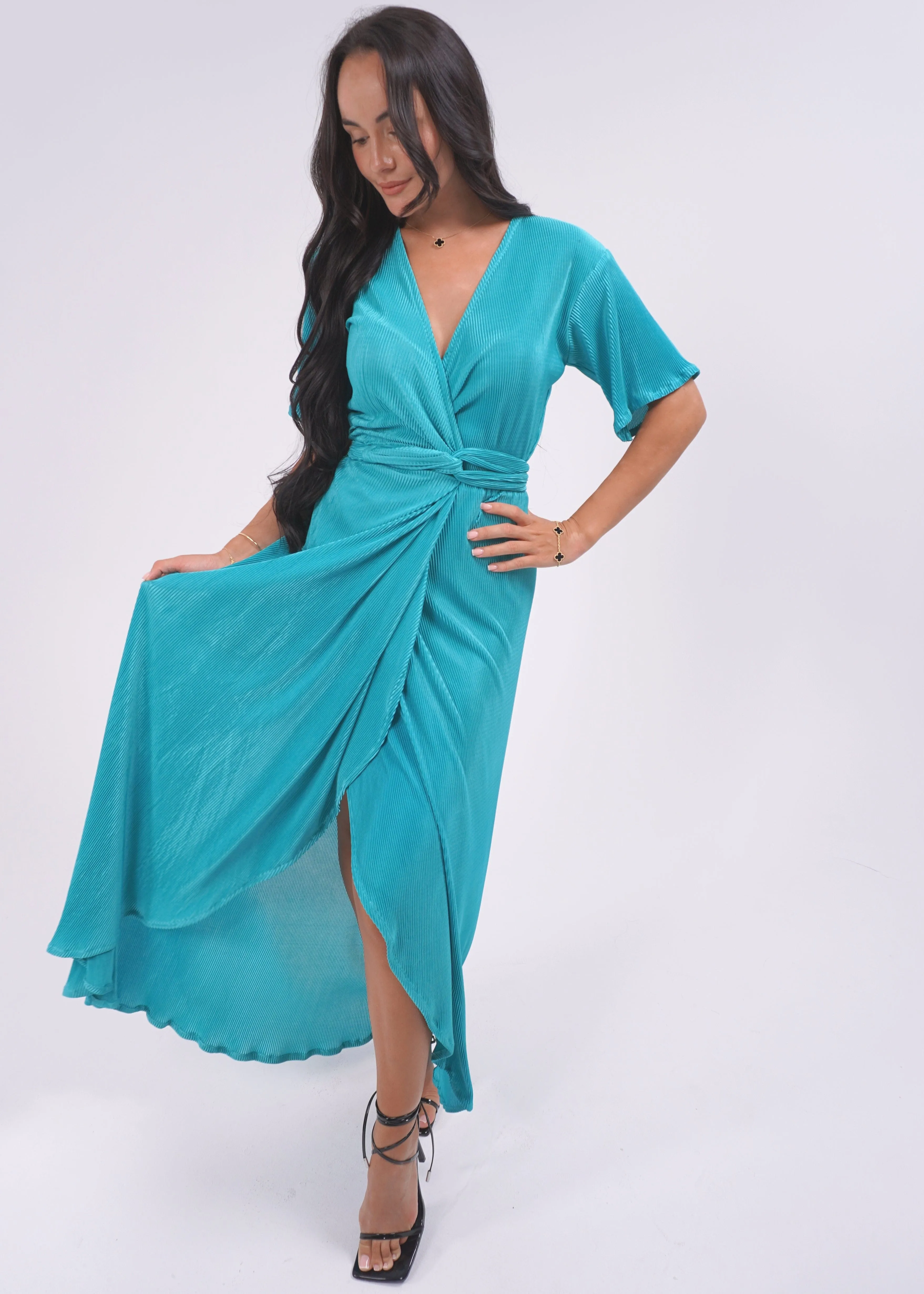 The Pleated Wrap Dress - Emerald Pleats