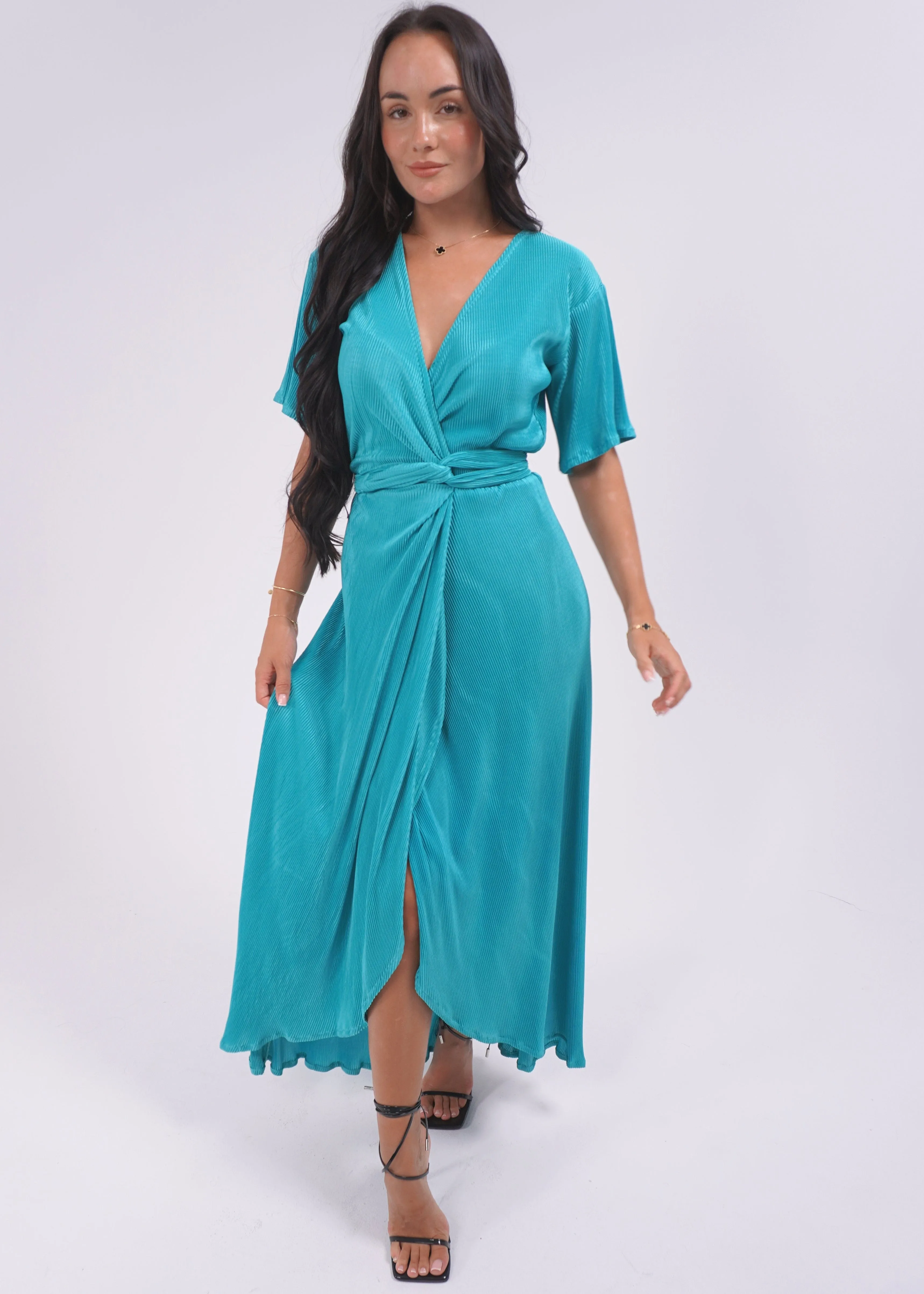 The Pleated Wrap Dress - Emerald Pleats