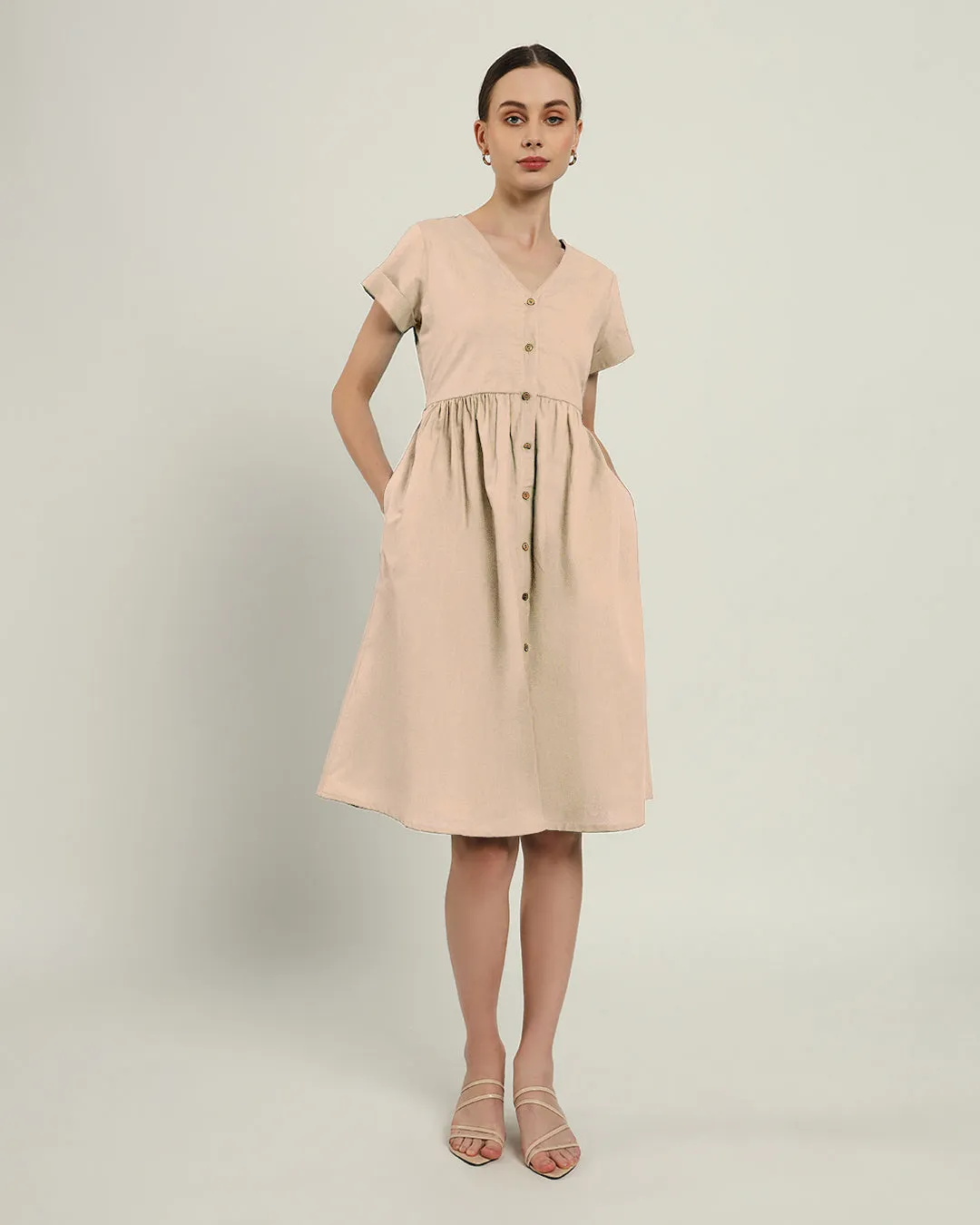 The Valence Daisy Bisque Linen Dress