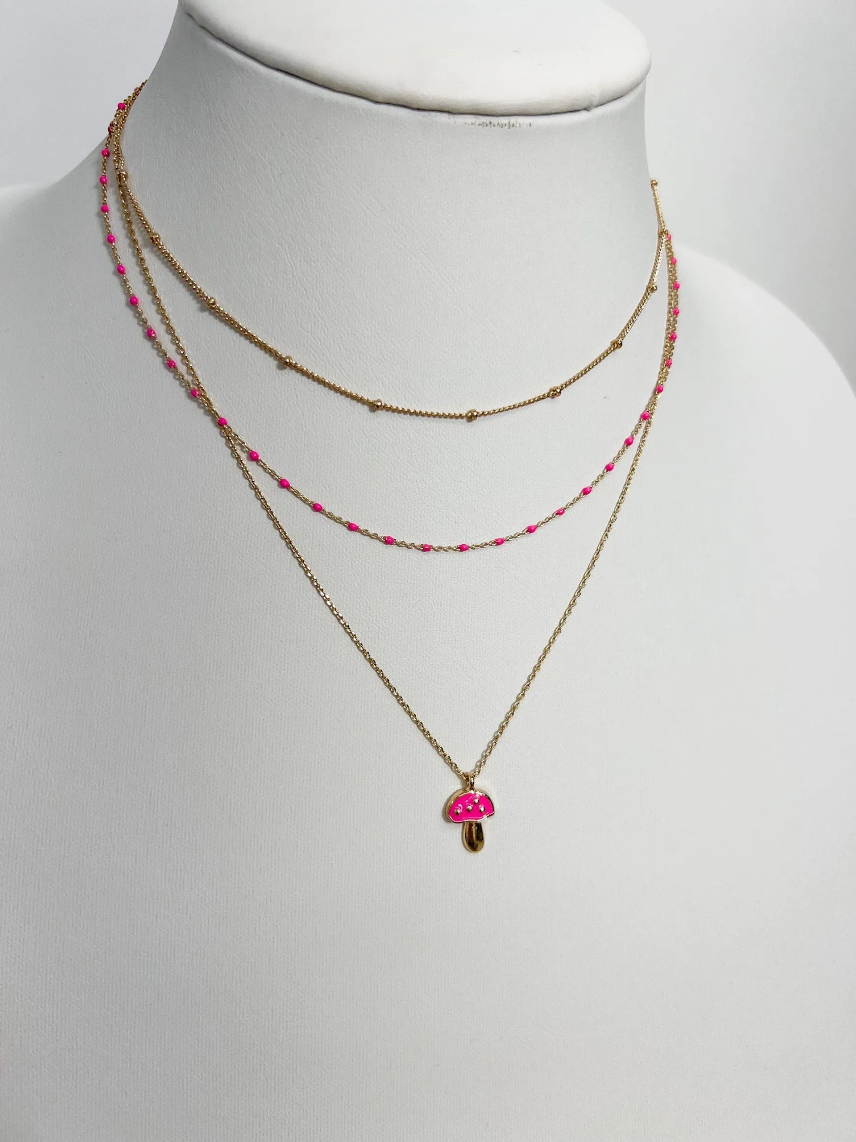 Triple Layered Mushroom Pendant Necklace, Pink