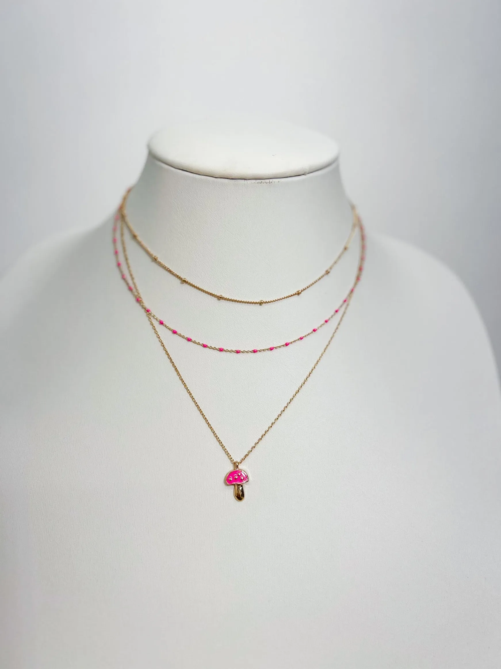 Triple Layered Mushroom Pendant Necklace, Pink