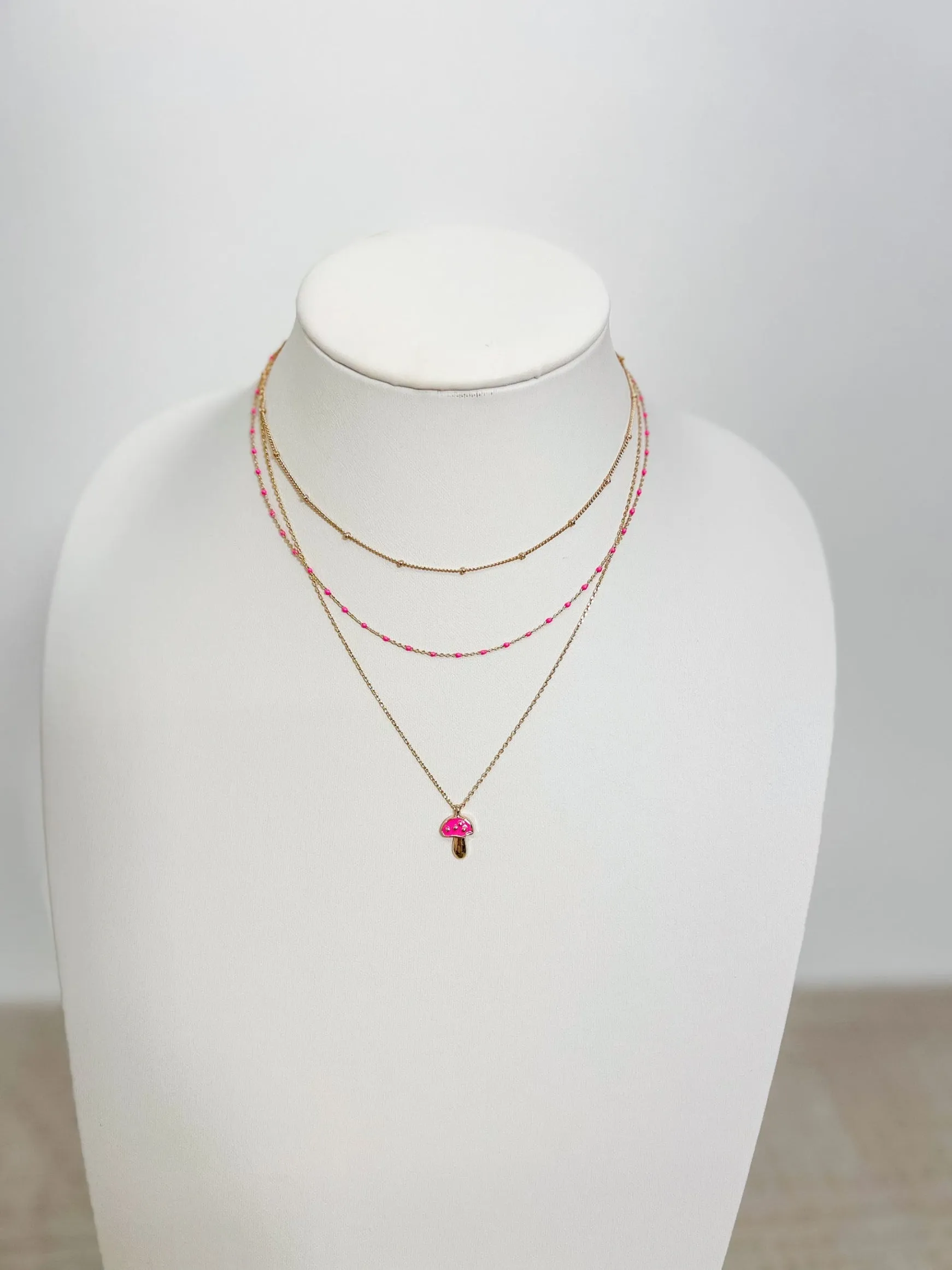 Triple Layered Mushroom Pendant Necklace, Pink