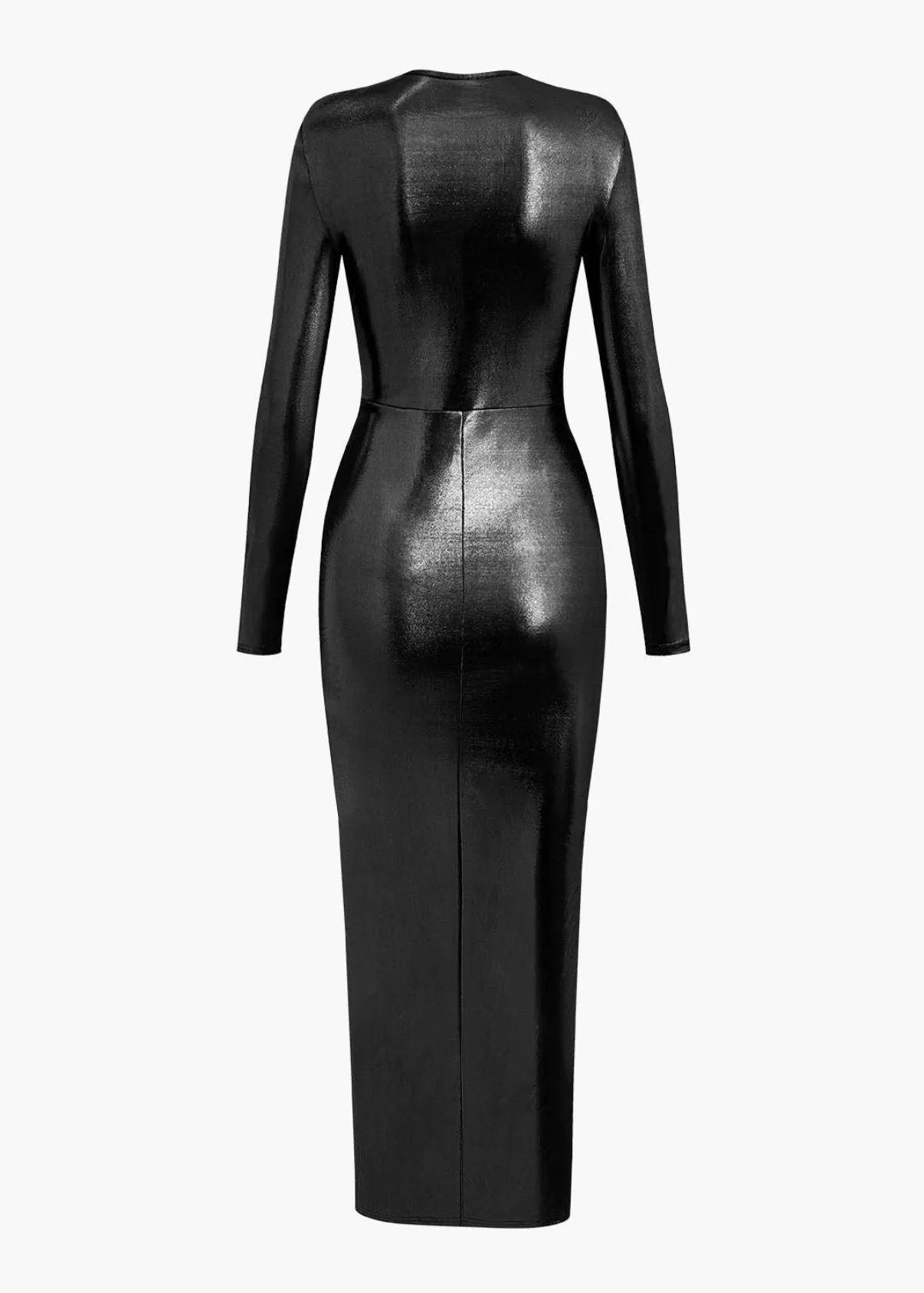 V-Neck Ruched Slit Wrap Metallic Dress