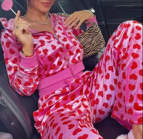 Velvet Heart Print Tracksuit