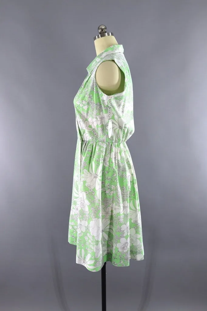 Vintage Green Floral Print Wrap Dress