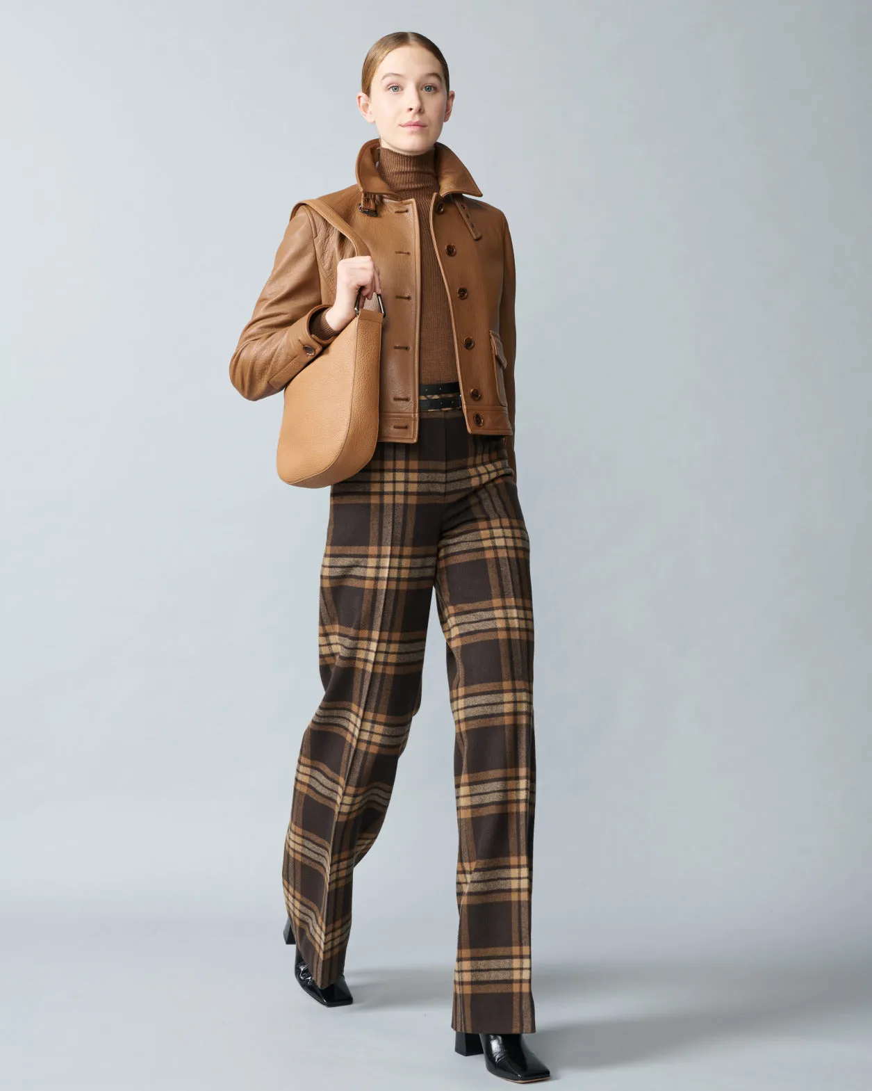 Wide Check Pants in Wool Flannel