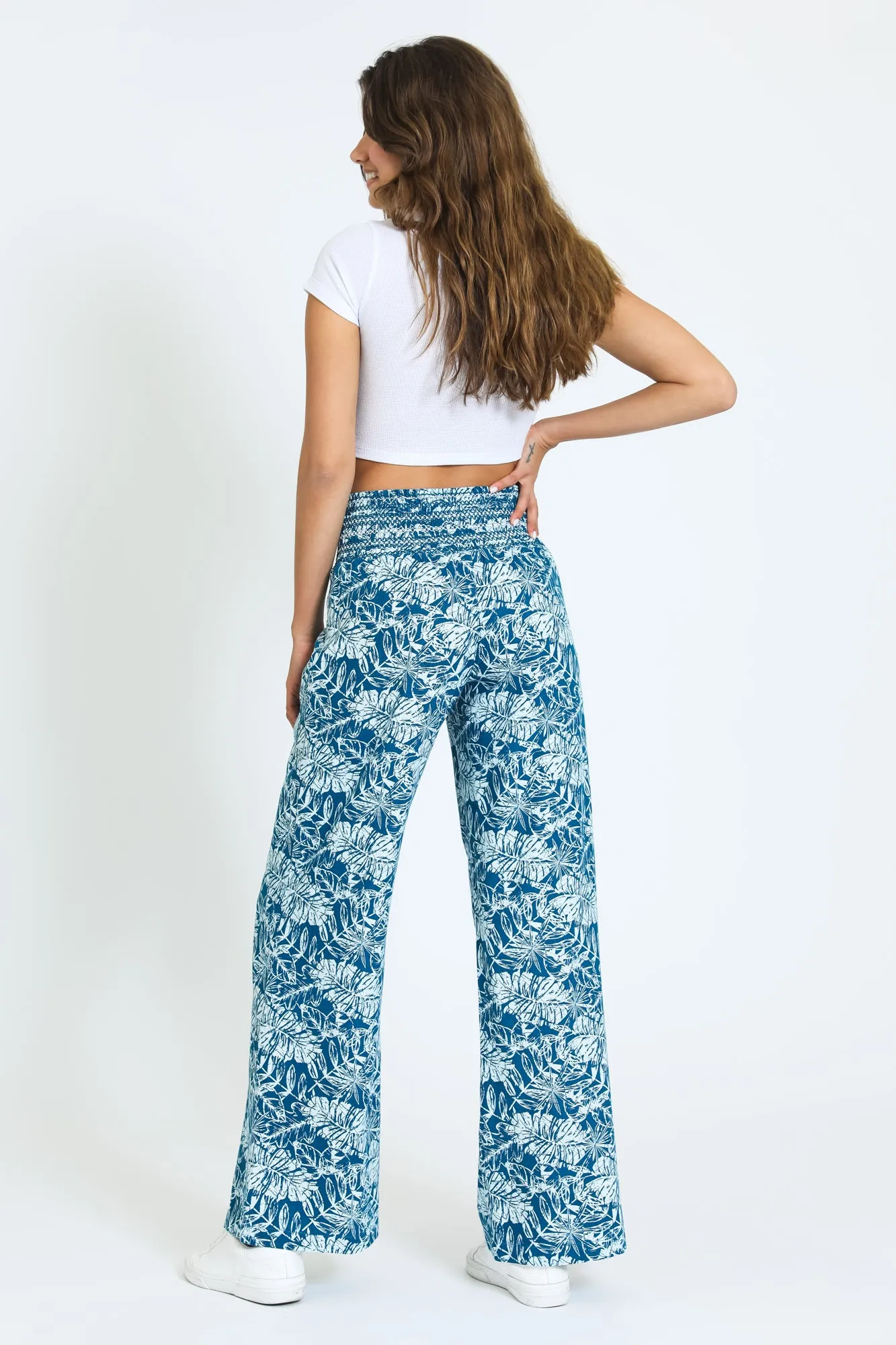 WIDE SMOCKED BOARDWALK PANT - DARK TEAL