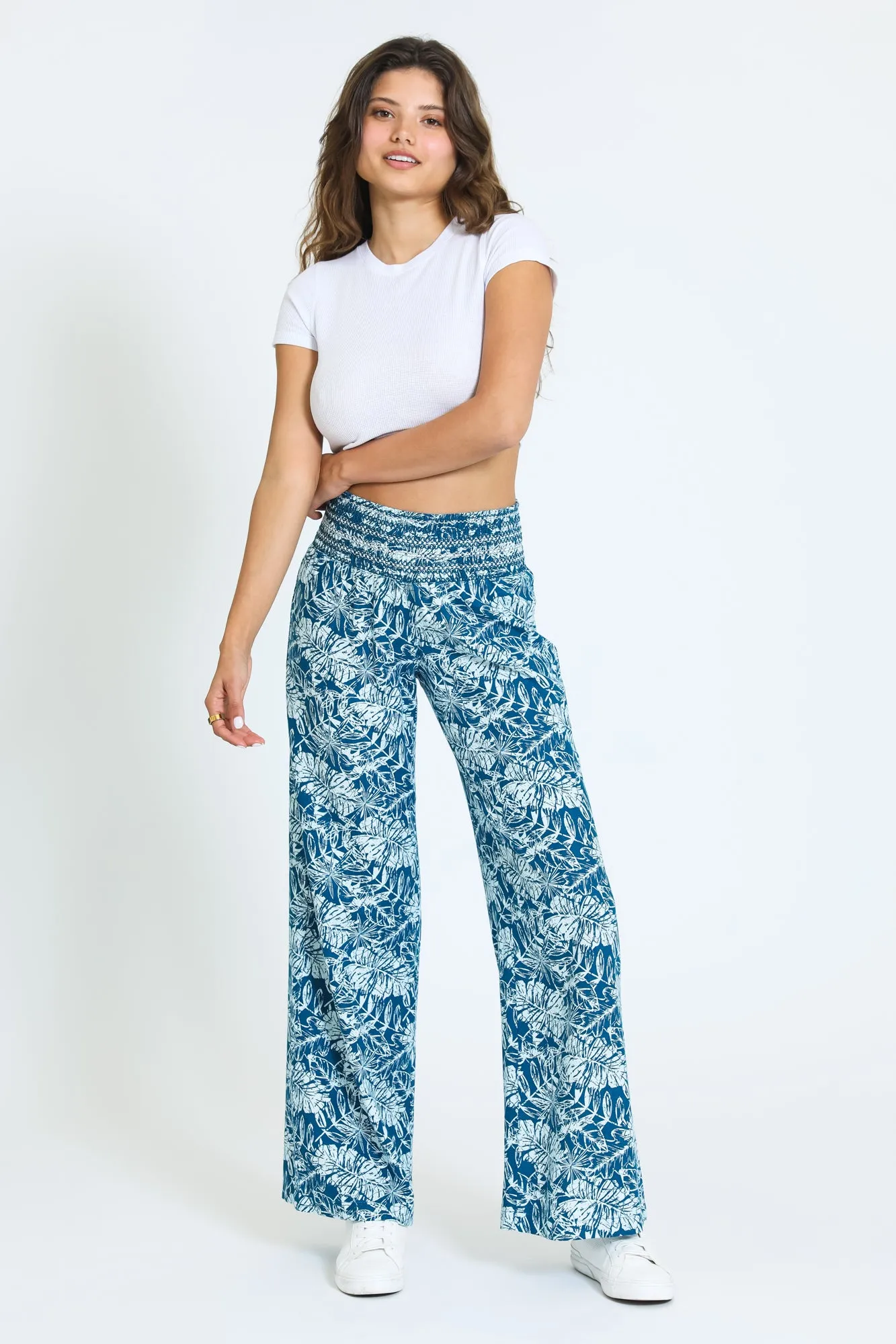 WIDE SMOCKED BOARDWALK PANT - DARK TEAL