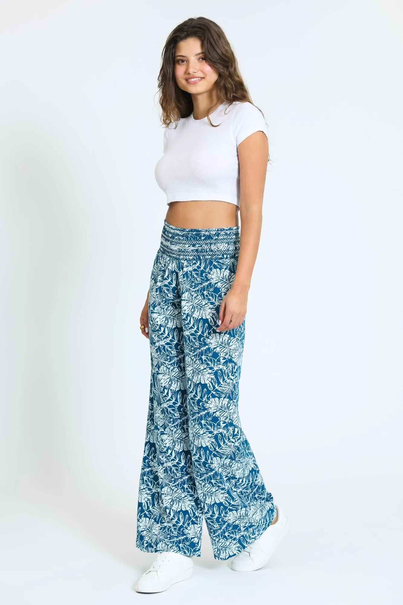 WIDE SMOCKED BOARDWALK PANT - DARK TEAL