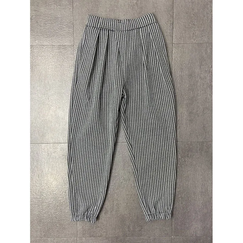 Winter Thick Striped Pleated Cropped Trousers