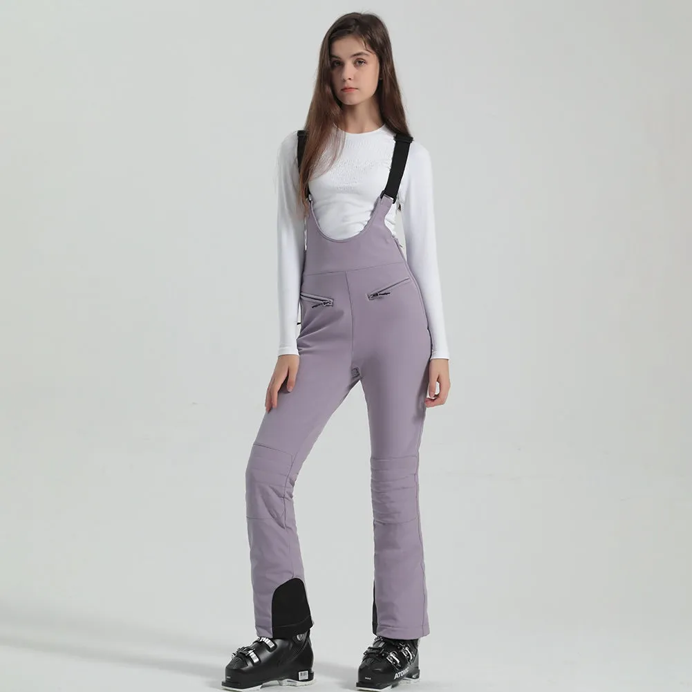 Women Ski Bib Pants Slim Salopette Snow Overalls