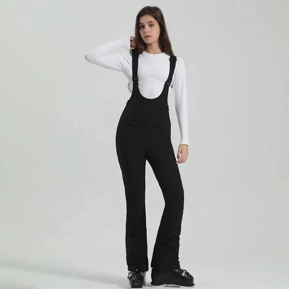 Women Ski Bib Pants Slim Salopette Snow Overalls